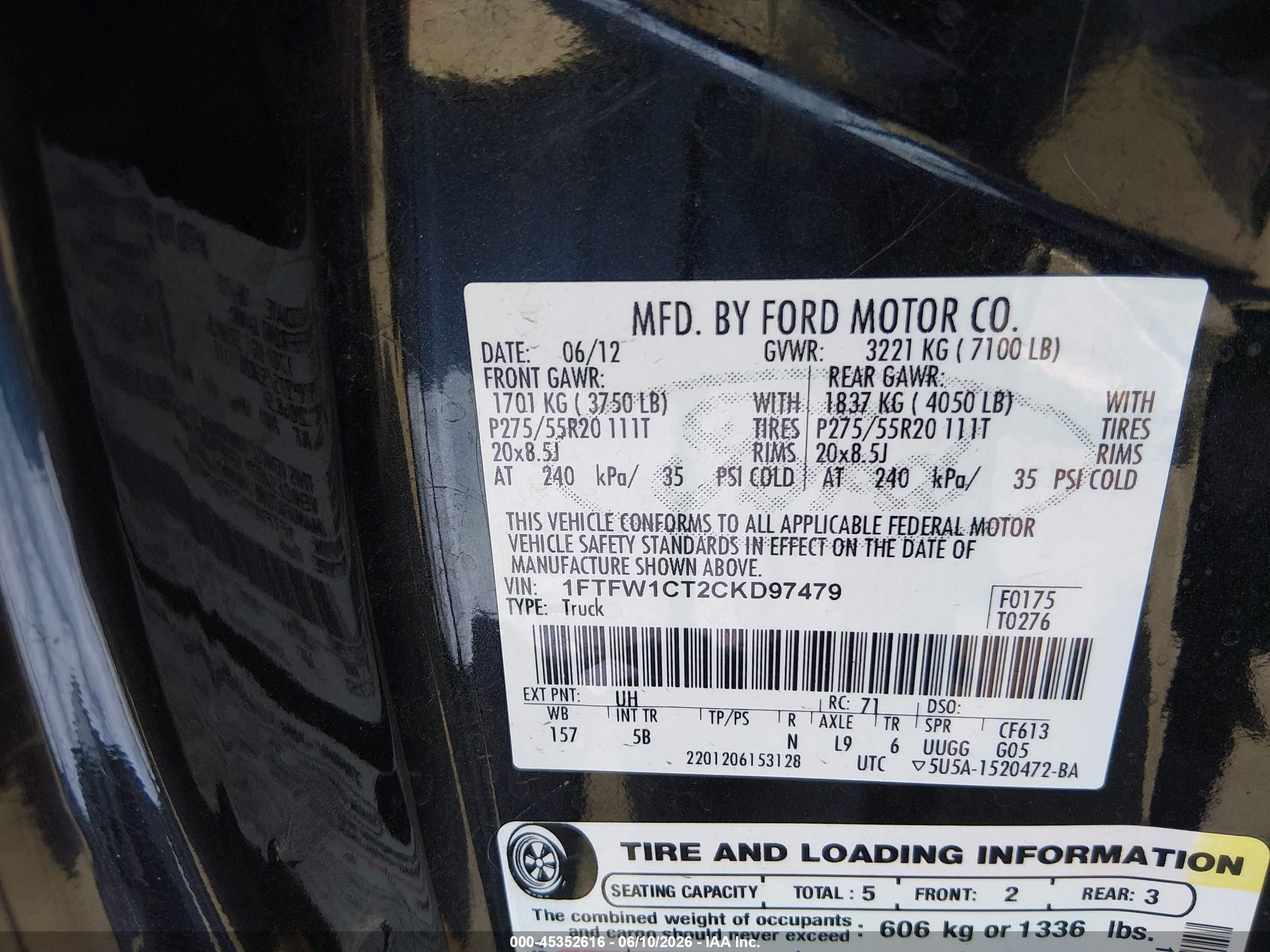 2012 Ford F-150 Fx2 Black vin: 1FTFW1CT2CKD97479