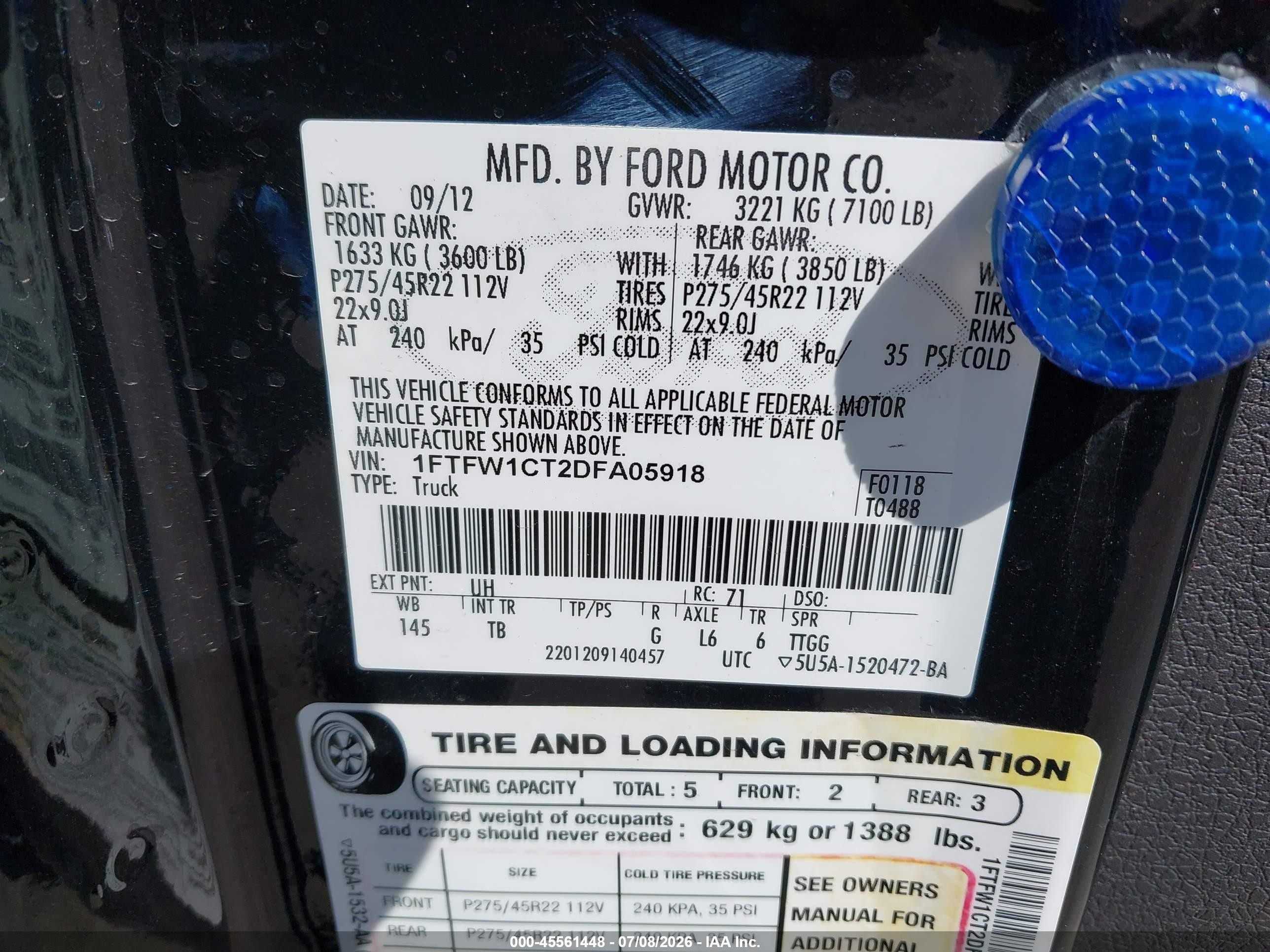 2013 Ford F-150 Fx2/king Ranch/lariat/limited/platinum/xl/xlt Черный vin: 1FTFW1CT2DFA05918