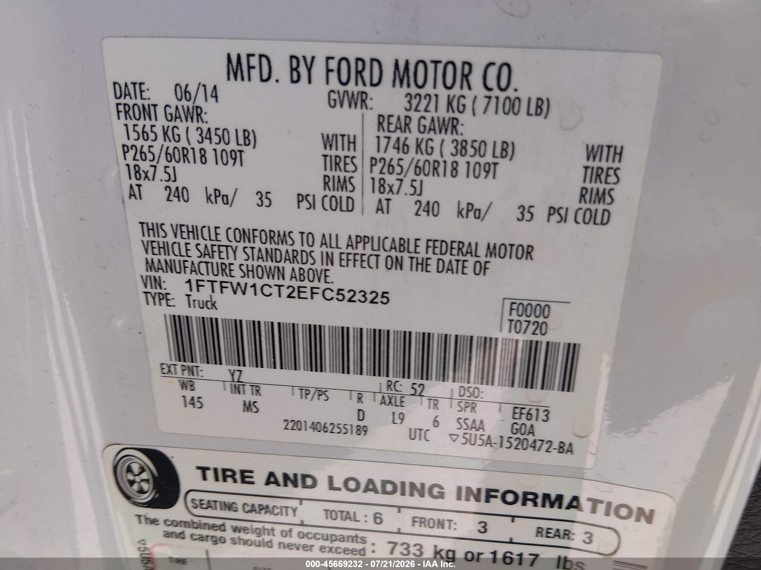 2014 Ford F-150 Xlt White vin: 1FTFW1CT2EFC52325