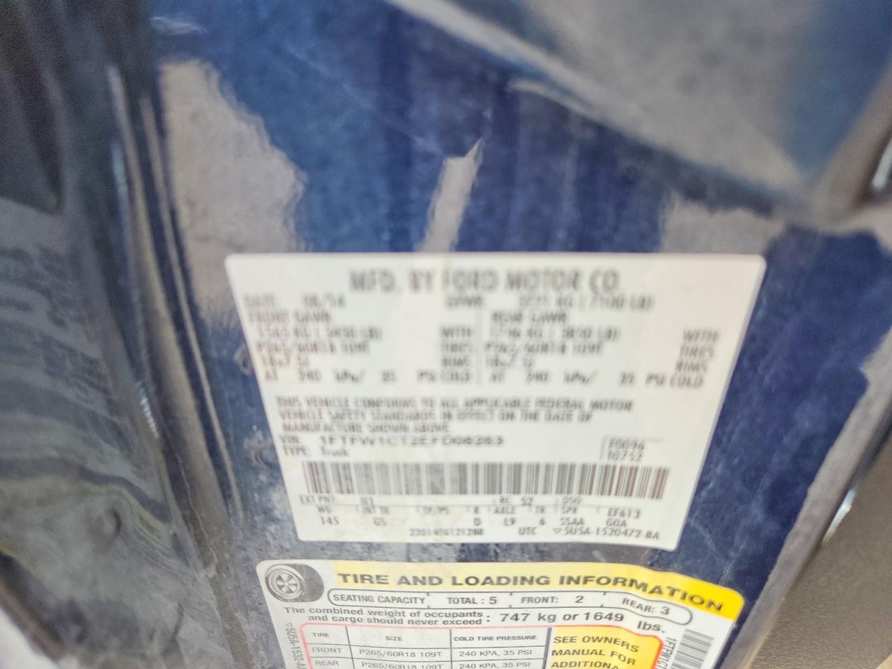2014 Ford F150 Supercrew Blue vin: 1FTFW1CT2EFD08263
