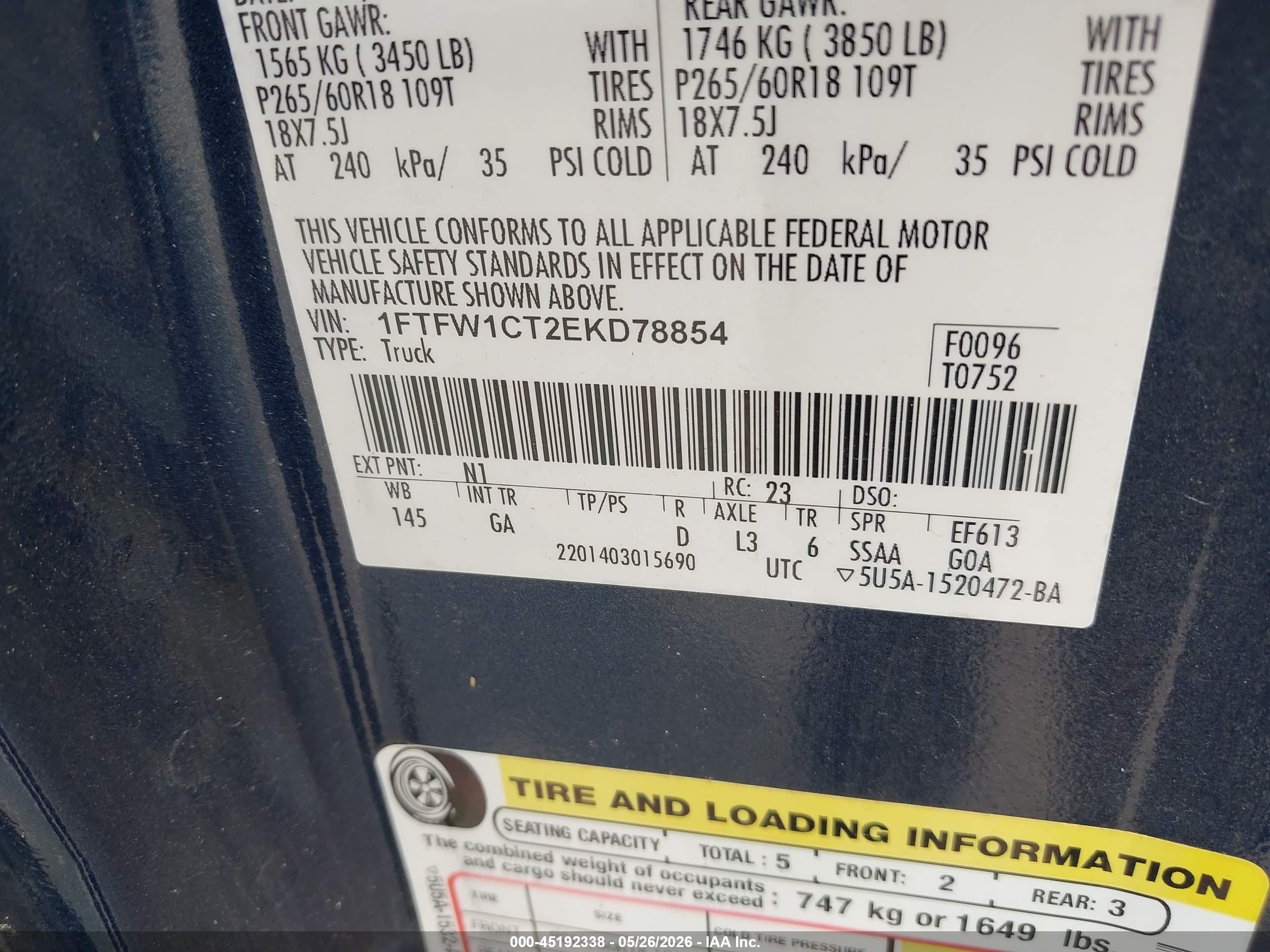 2014 Ford F-150 Xlt Blue vin: 1FTFW1CT2EKD78854