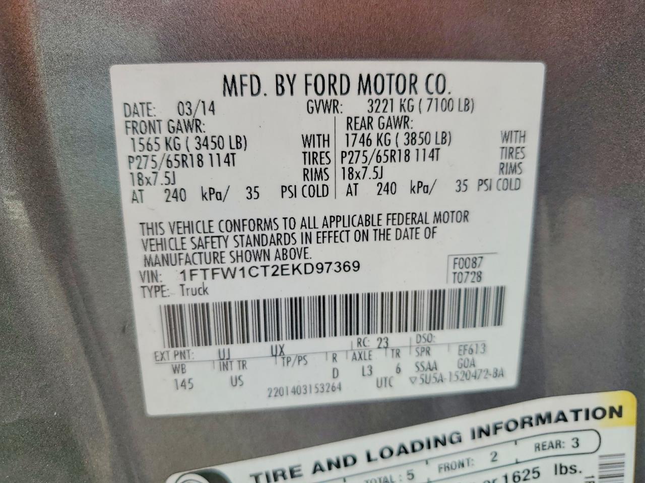 2014 Ford F150 Supercrew Gray vin: 1FTFW1CT2EKD97369