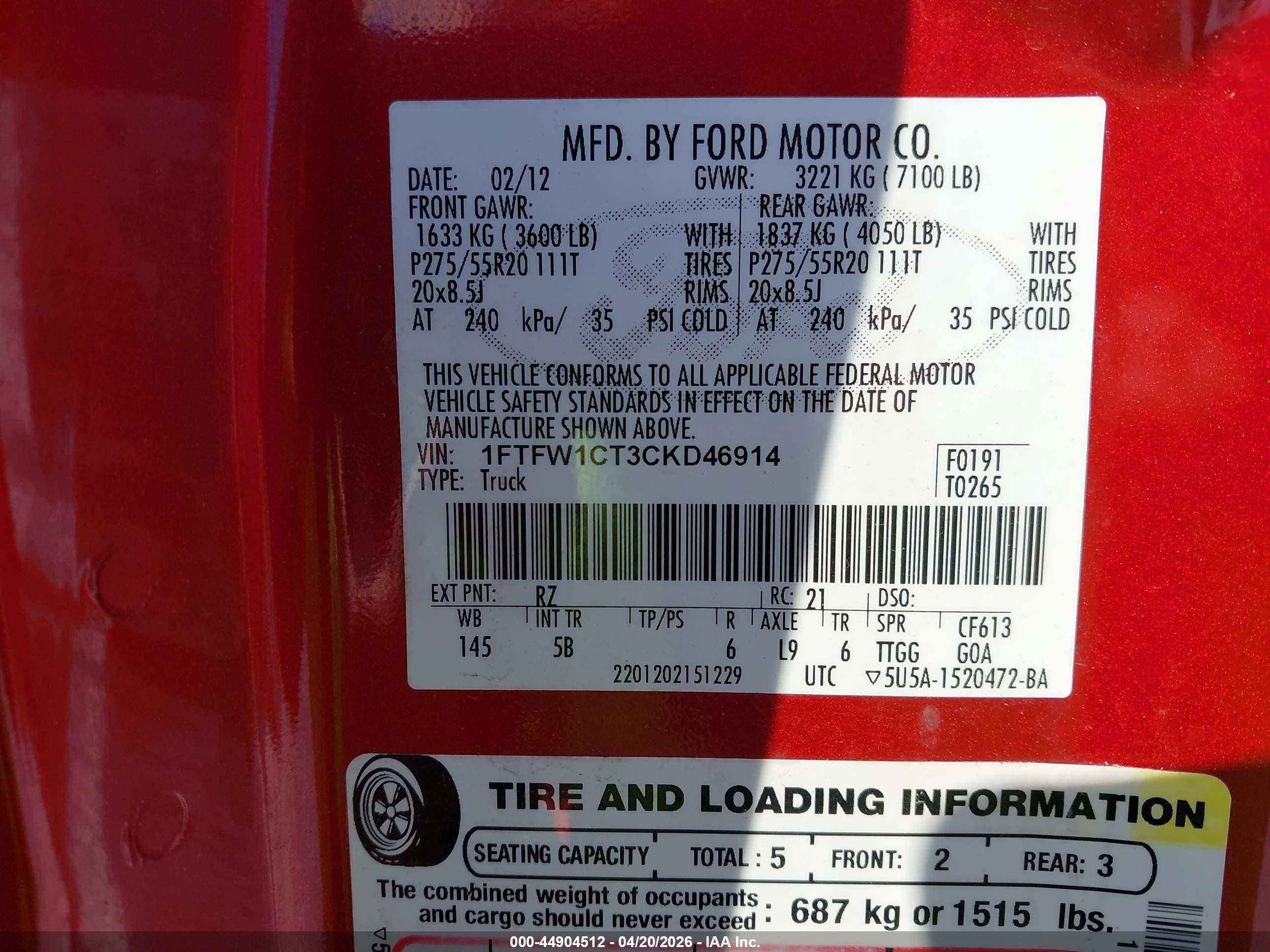 2012 Ford F-150 Fx2 Красный vin: 1FTFW1CT3CKD46914
