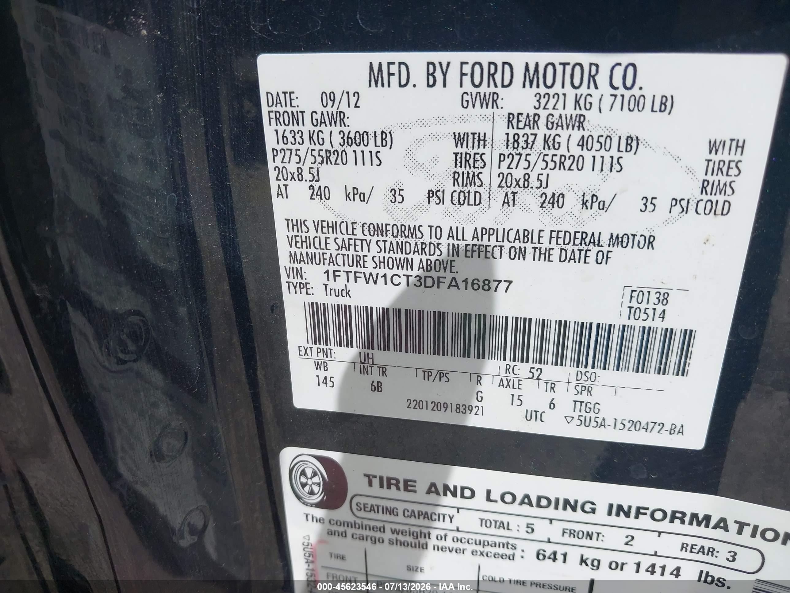 2013 Ford F-150 Fx2 Black vin: 1FTFW1CT3DFA16877