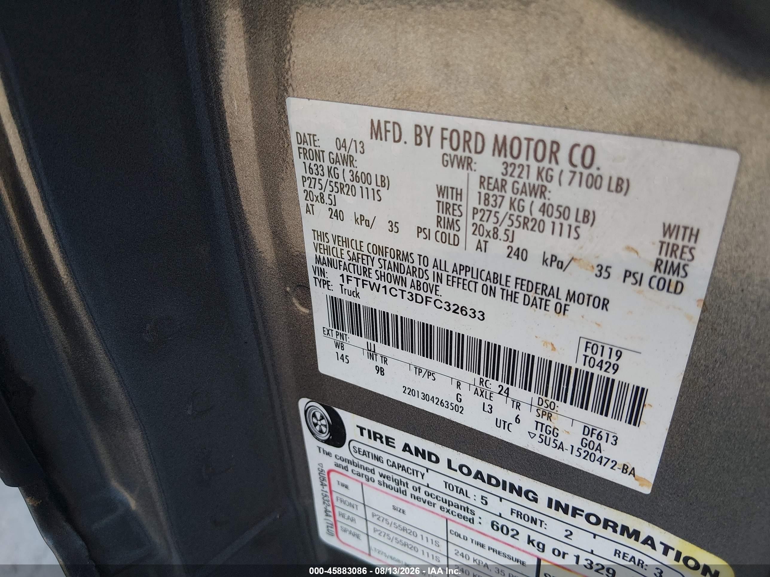 2013 Ford F-150 Platinum Gray vin: 1FTFW1CT3DFC32633