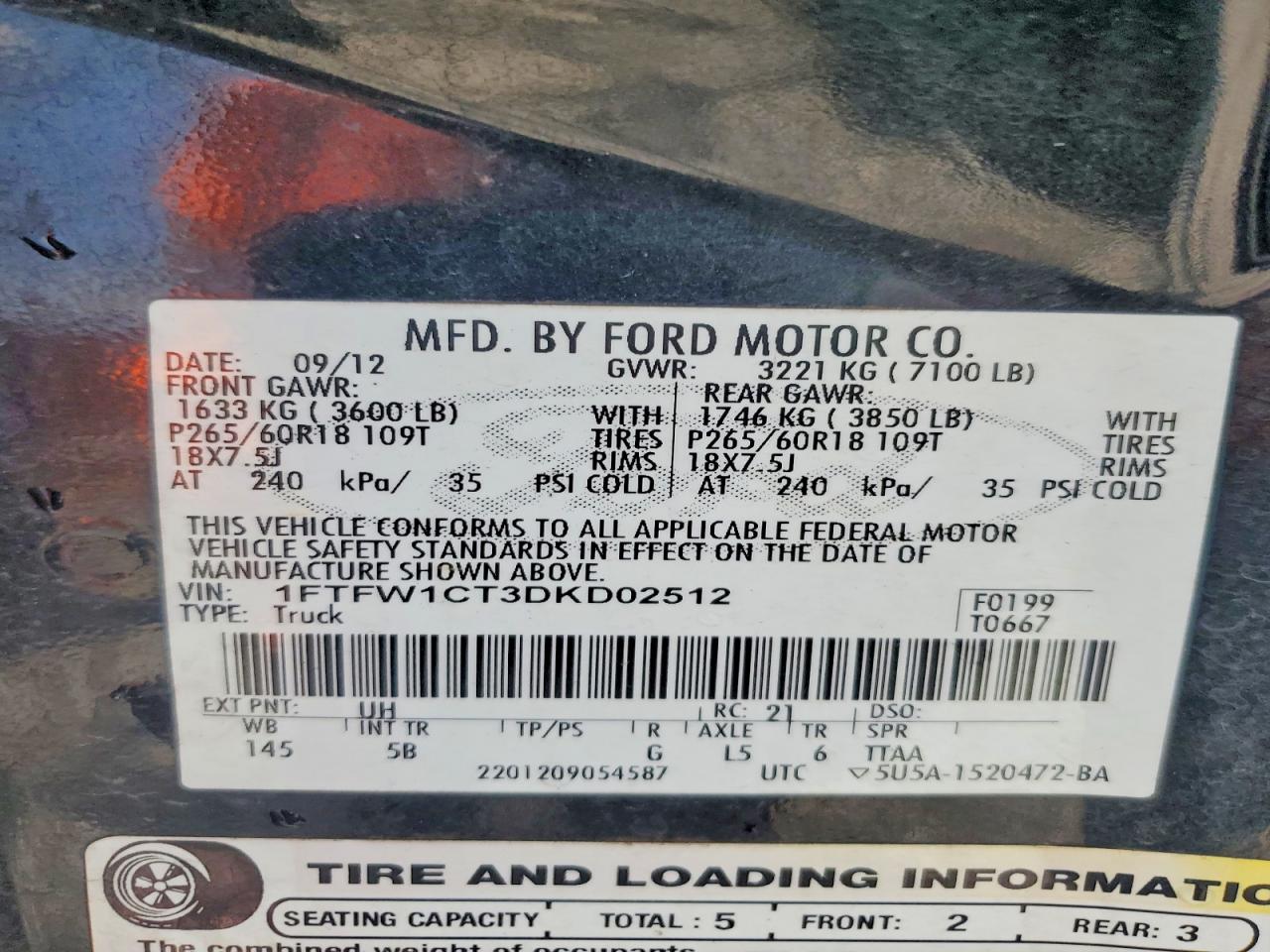 2013 Ford F150 Supercrew Black vin: 1FTFW1CT3DKD02512