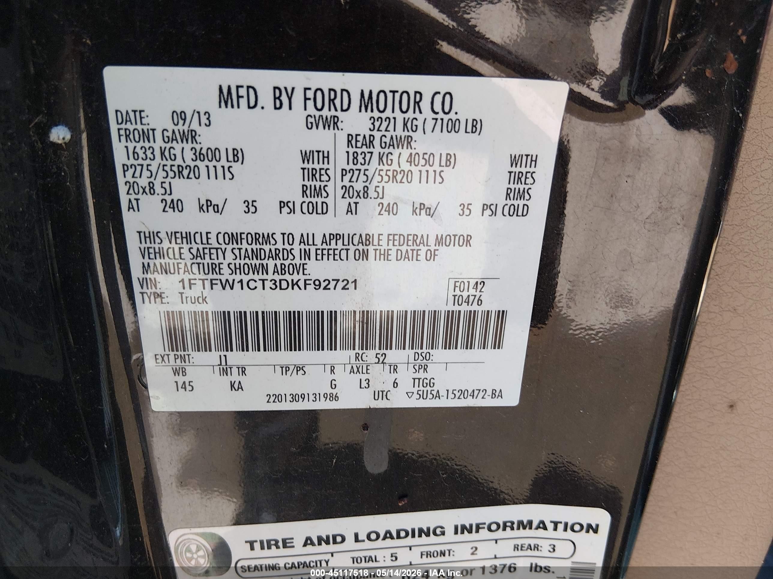 2013 Ford F-150 King Ranch Black vin: 1FTFW1CT3DKF92721