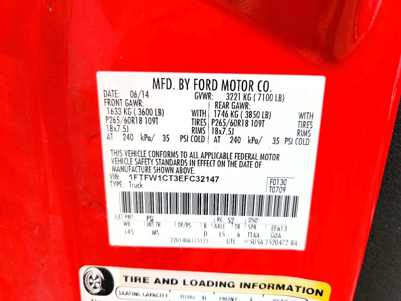 2014 Ford F150 Supercrew Red vin: 1FTFW1CT3EFC32147