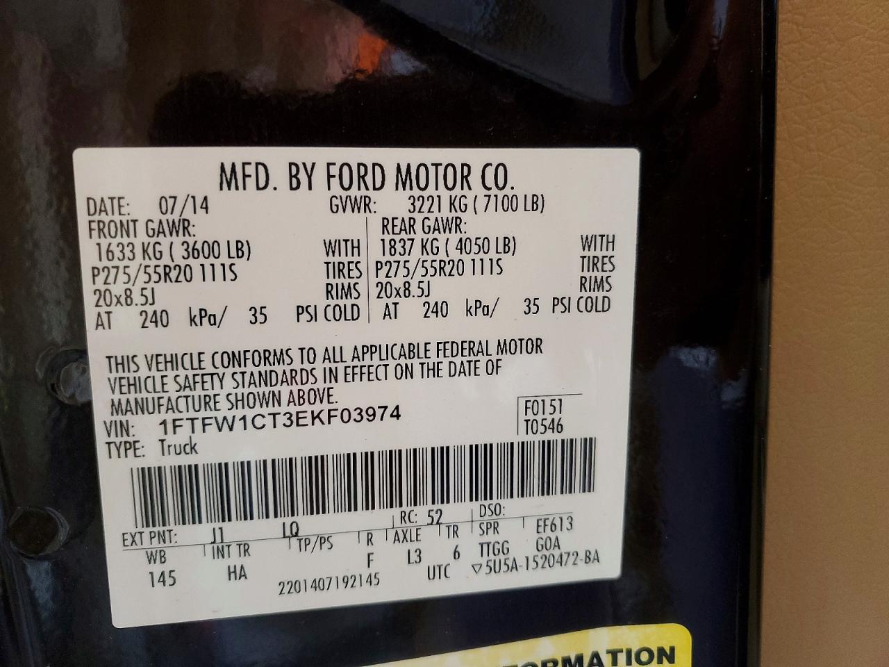 2014 Ford F150 Supercrew Brown vin: 1FTFW1CT3EKF03974