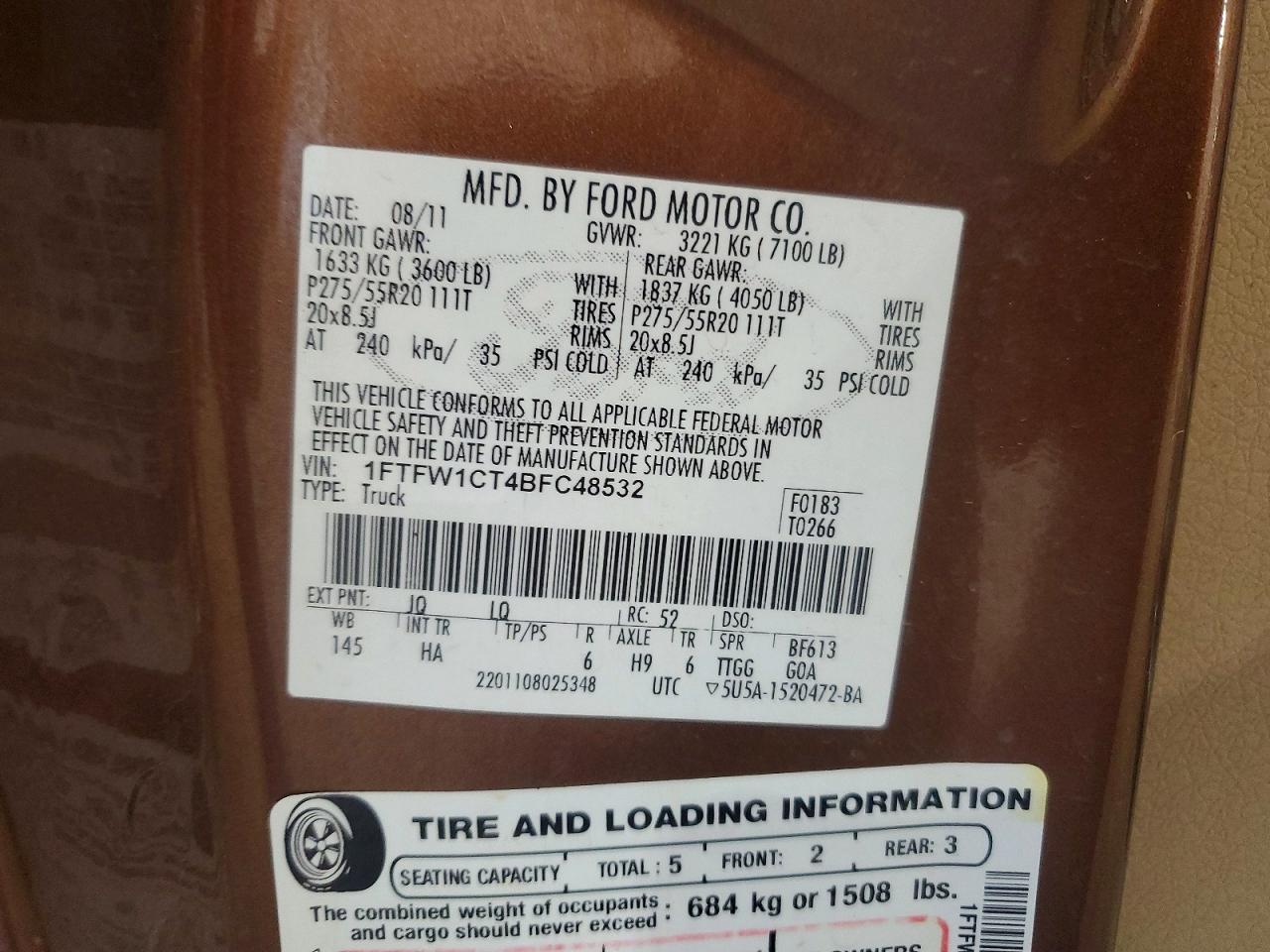 2011 Ford F150 Supercrew Brown vin: 1FTFW1CT4BFC48532