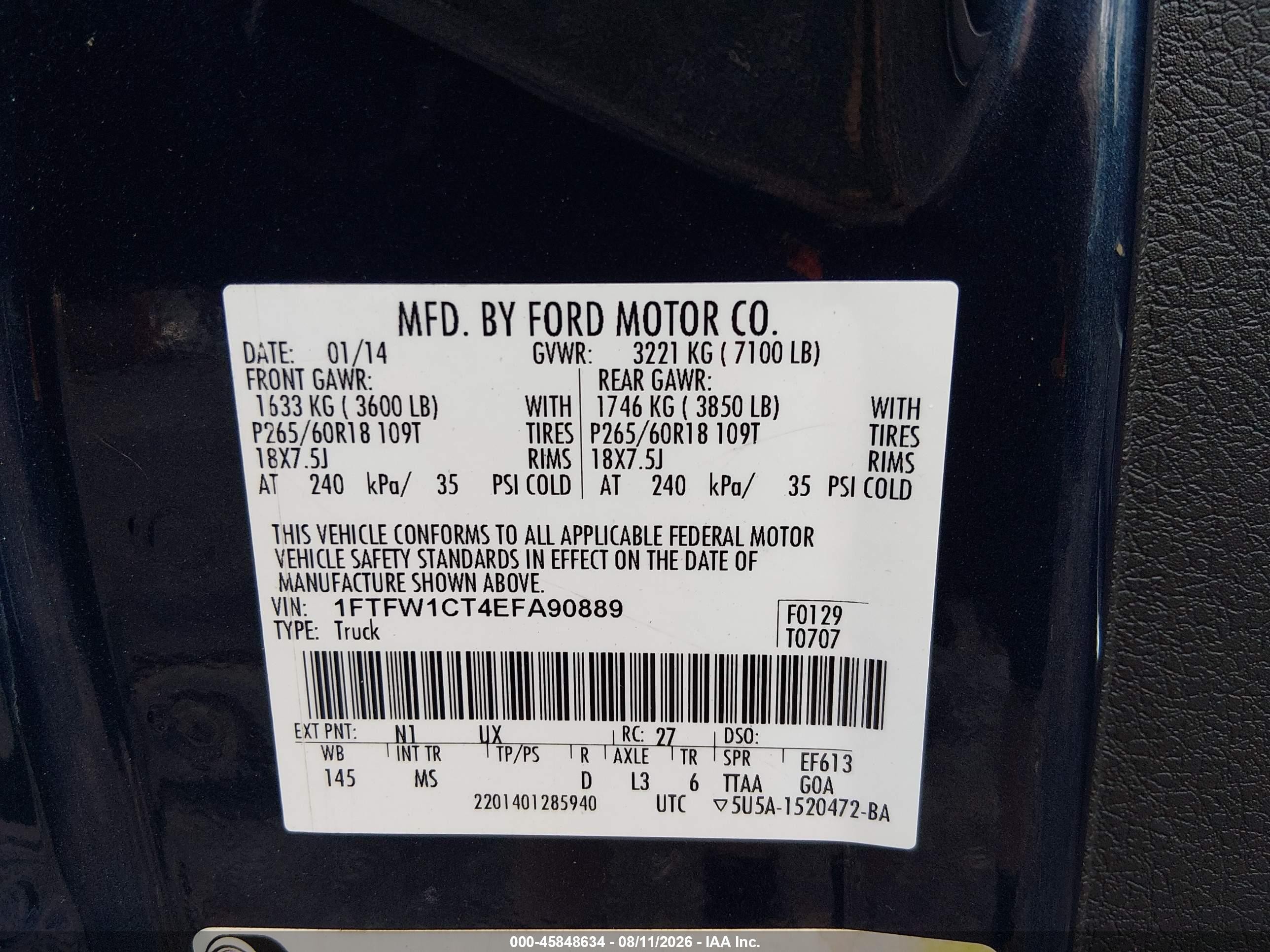 2014 Ford F-150 Xlt Blue vin: 1FTFW1CT4EFA90889