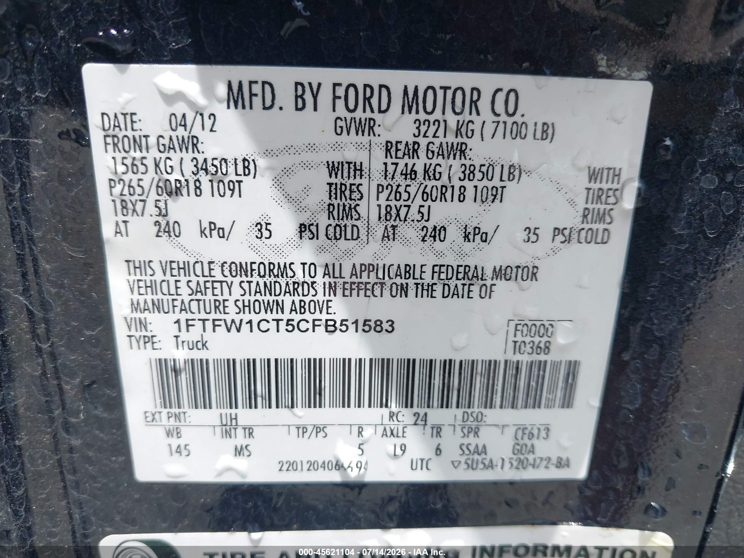 2012 Ford F-150 Xlt Black vin: 1FTFW1CT5CFB51583