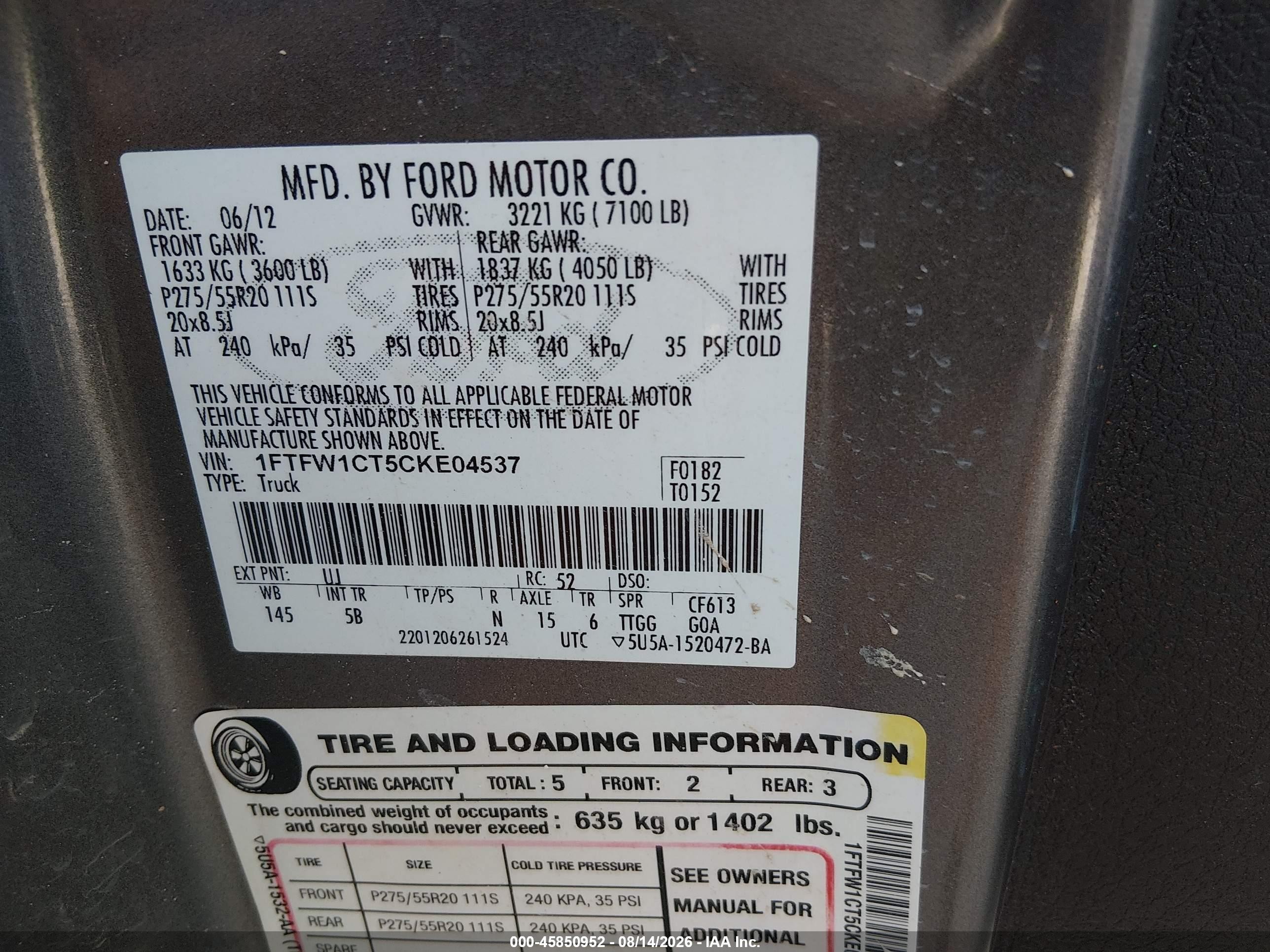 2012 Ford F-150 Fx2 Black vin: 1FTFW1CT5CKE04537