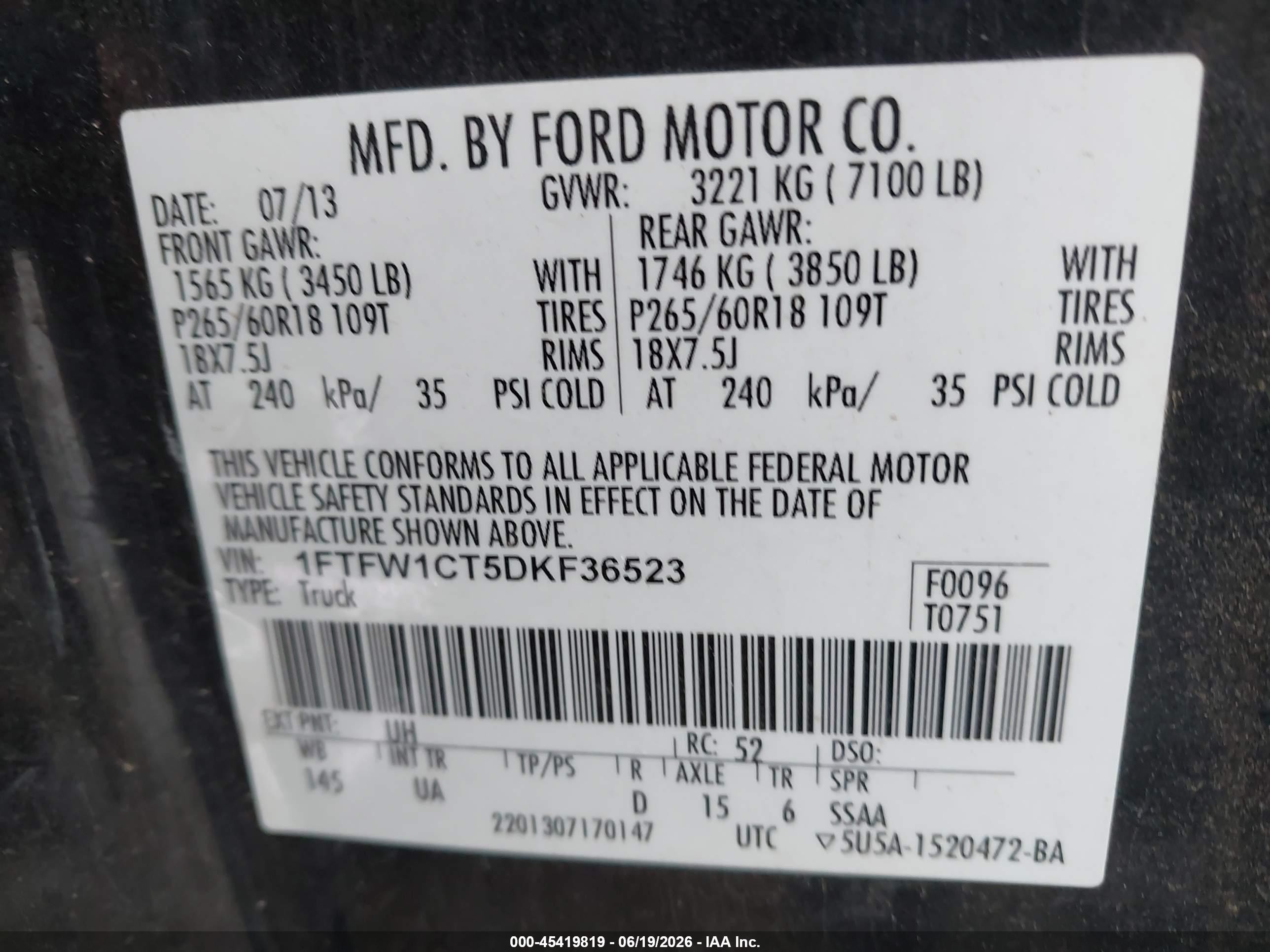 2013 Ford F-150 Xlt Black vin: 1FTFW1CT5DKF36523