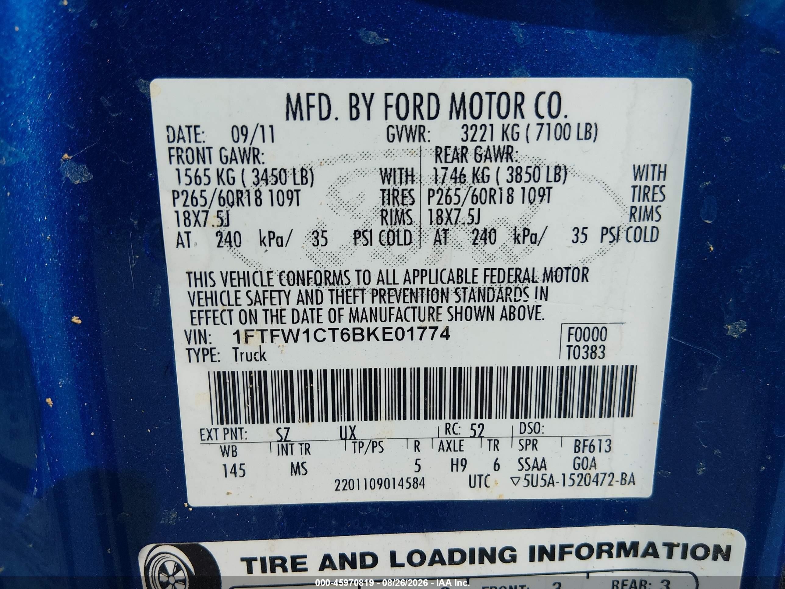2011 Ford F-150 Xlt Blue vin: 1FTFW1CT6BKE01774