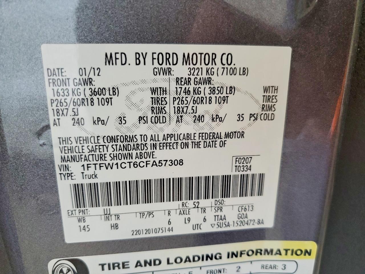 2012 Ford F150 Supercrew Gray vin: 1FTFW1CT6CFA57308