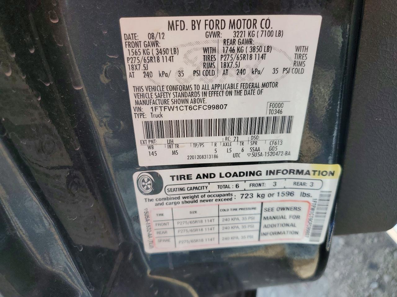 2012 Ford F150 Supercrew Black vin: 1FTFW1CT6CFC99807