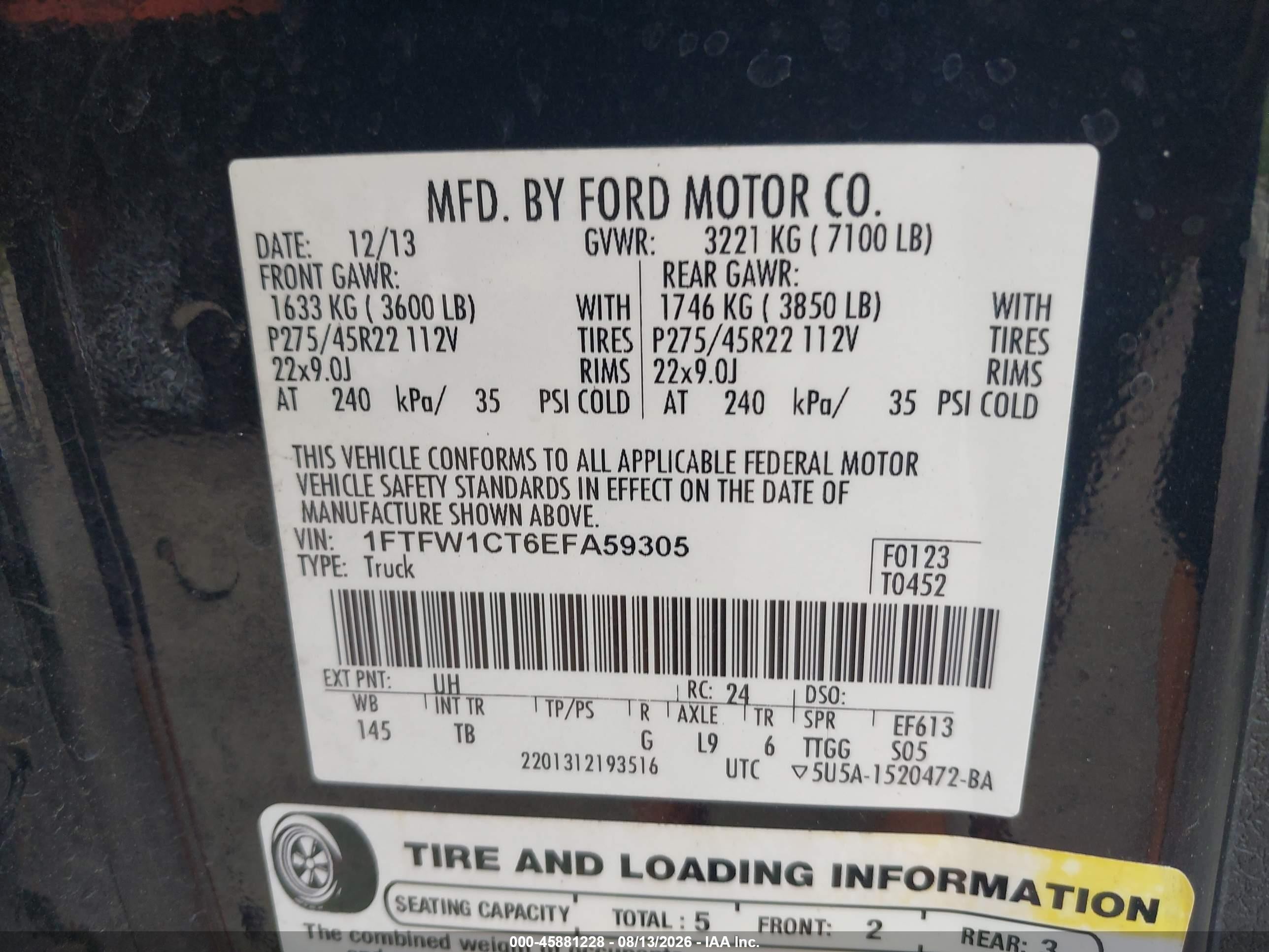 2014 Ford F-150 Limited Black vin: 1FTFW1CT6EFA59305