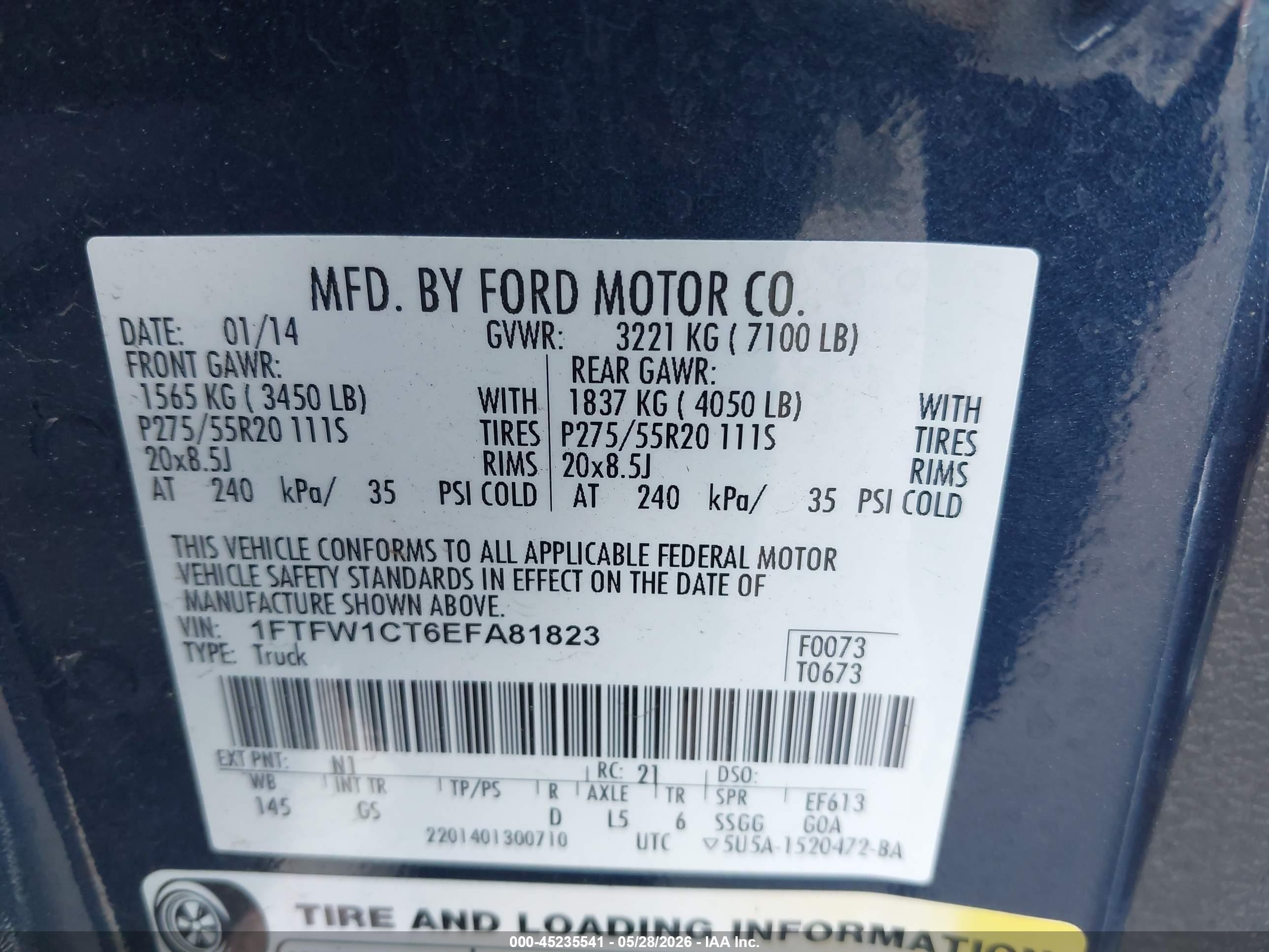 2014 Ford F-150 Xlt Blue vin: 1FTFW1CT6EFA81823