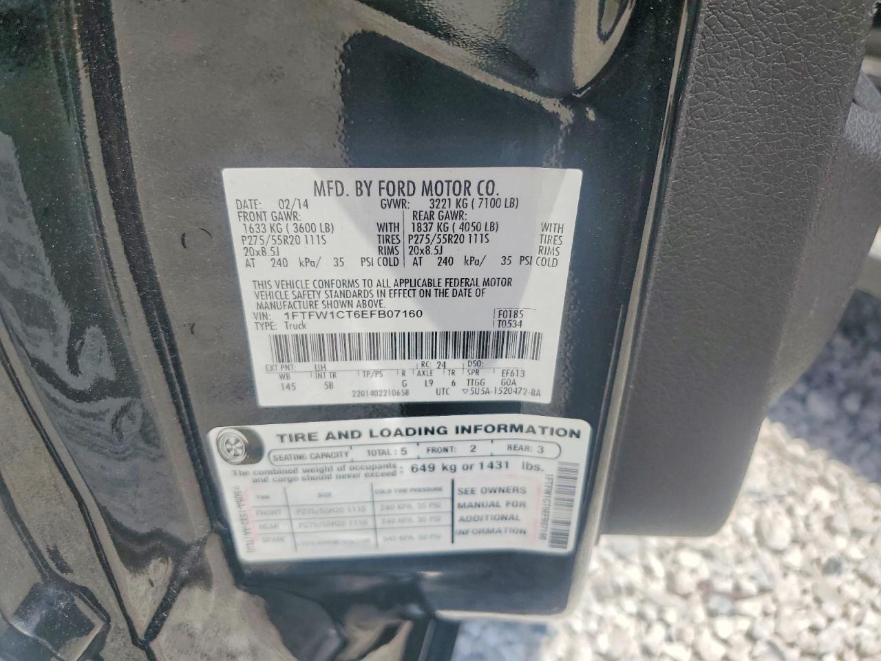 2014 Ford F150 Supercrew Black vin: 1FTFW1CT6EFB07160