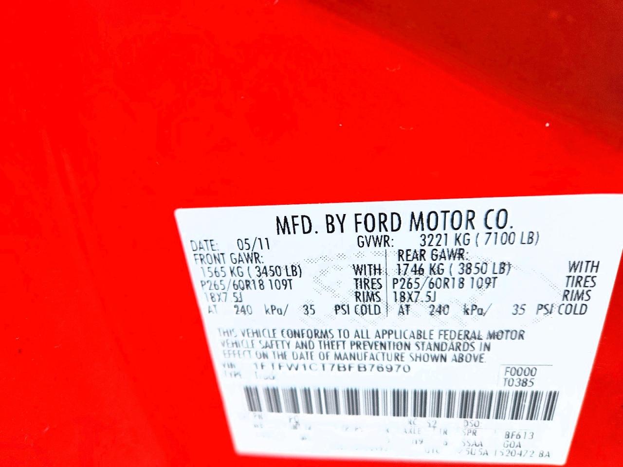 2011 Ford F150 Supercrew Red vin: 1FTFW1CT7BFB76970