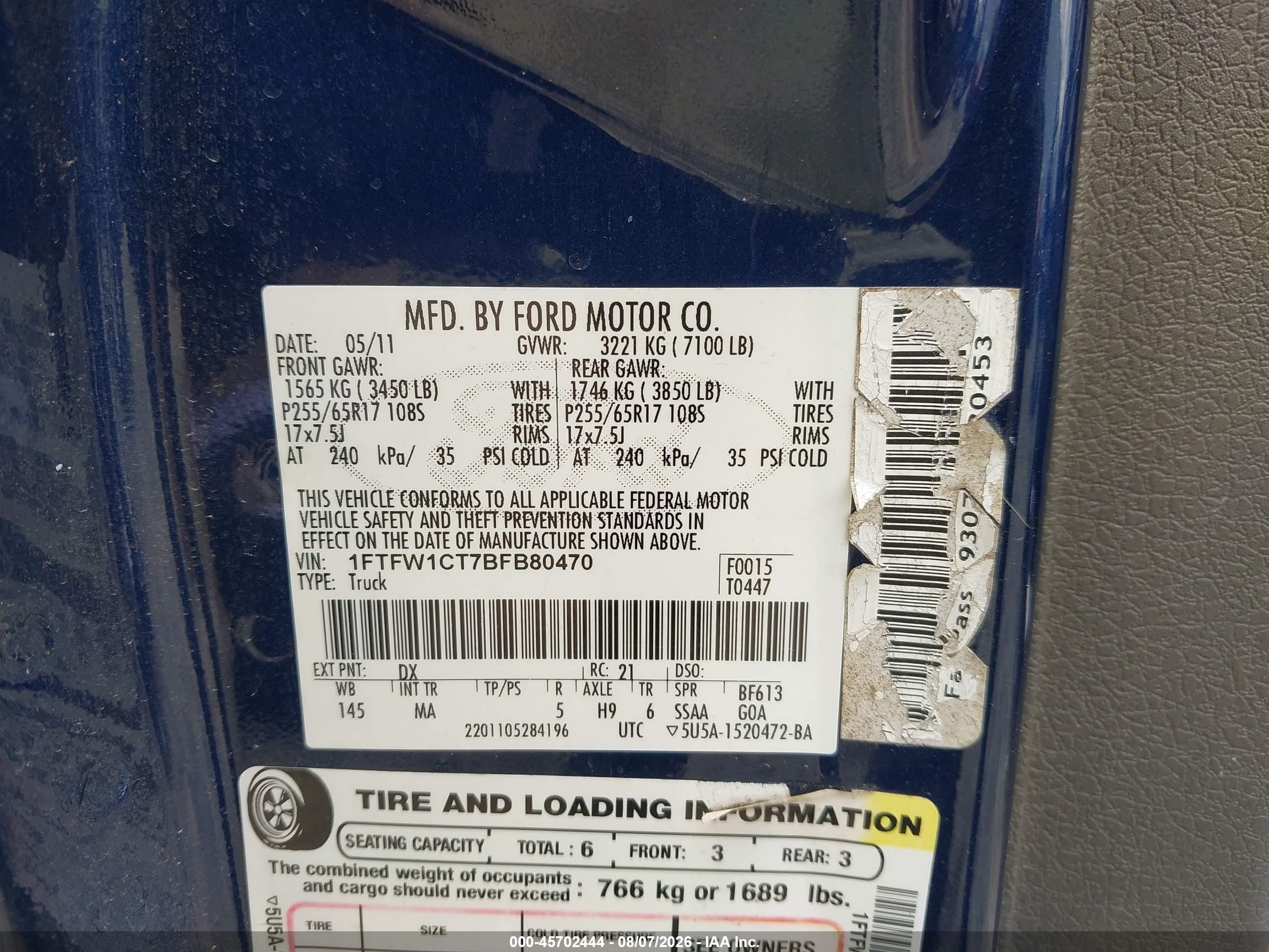 2011 Ford F-150 Xlt Blue vin: 1FTFW1CT7BFB80470