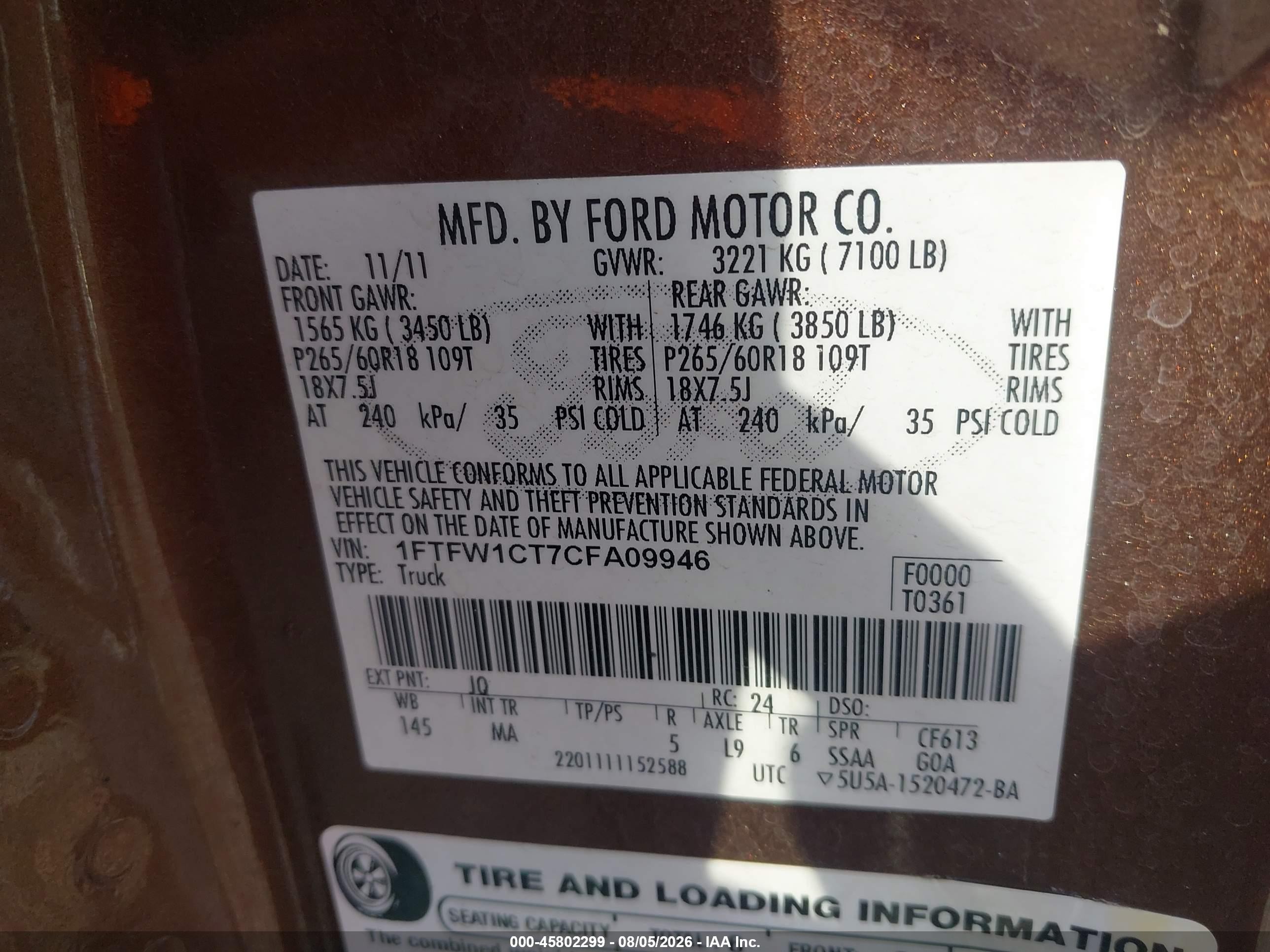2012 Ford F-150 Xlt Brown vin: 1FTFW1CT7CFA09946