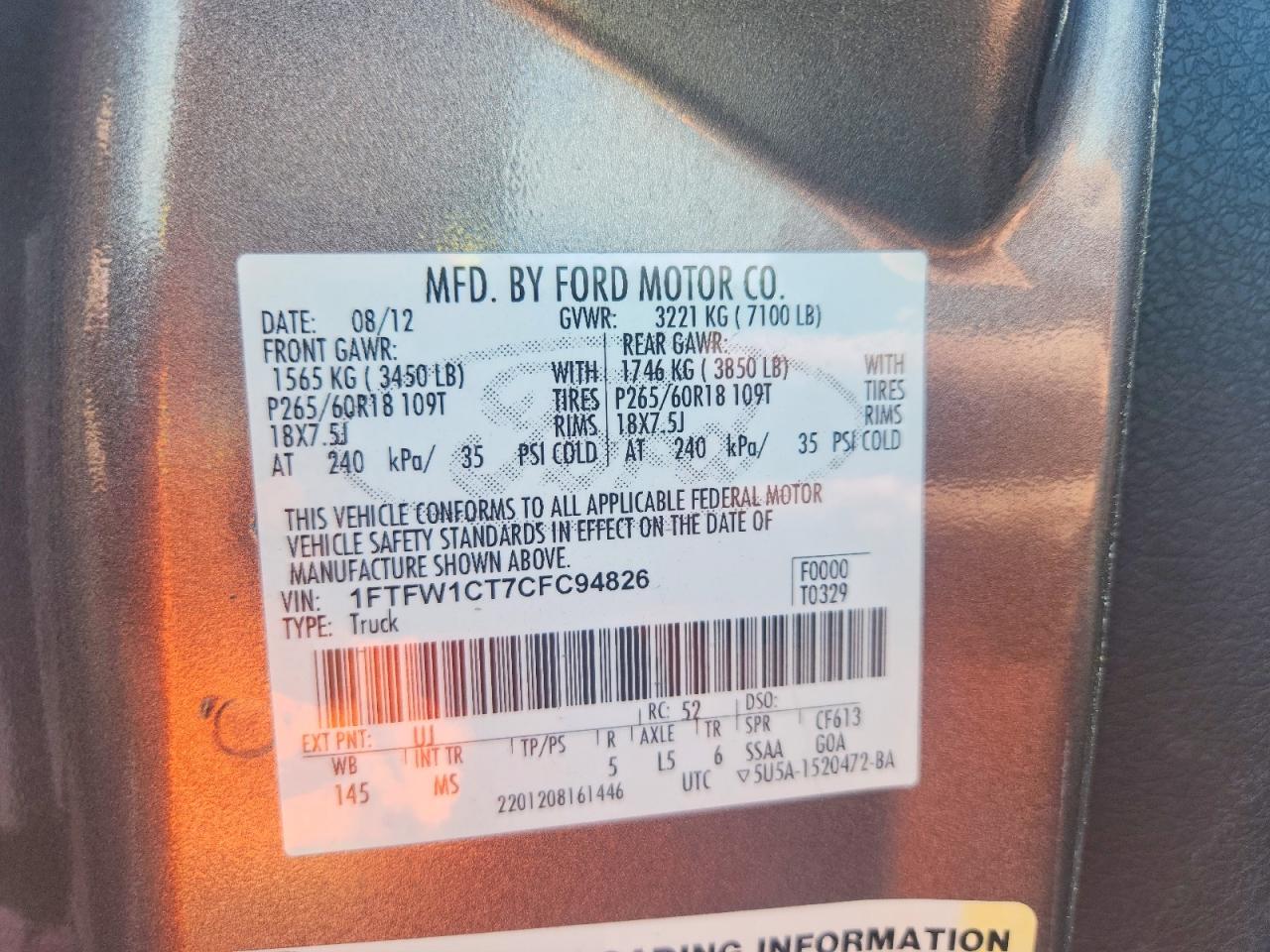 2012 Ford F150 Supercrew Gray vin: 1FTFW1CT7CFC94826