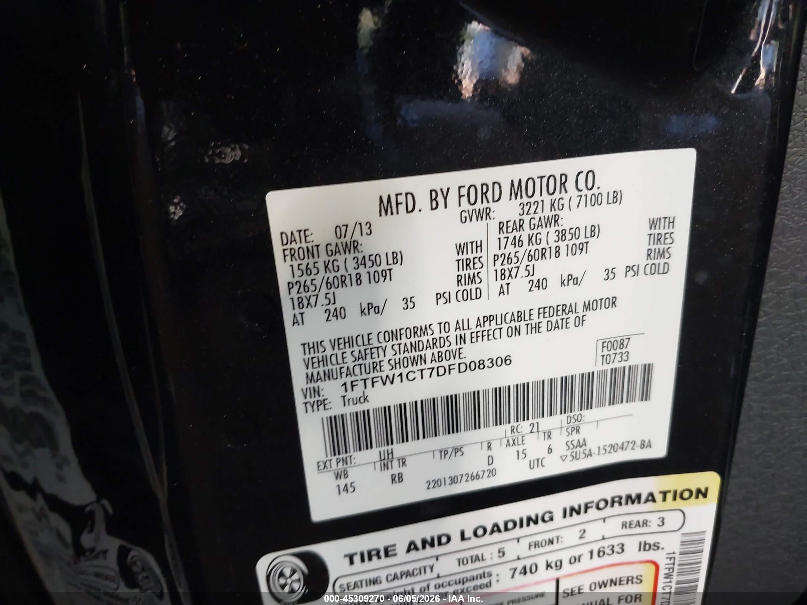 2013 Ford F-150 Fx2 Black vin: 1FTFW1CT7DFD08306