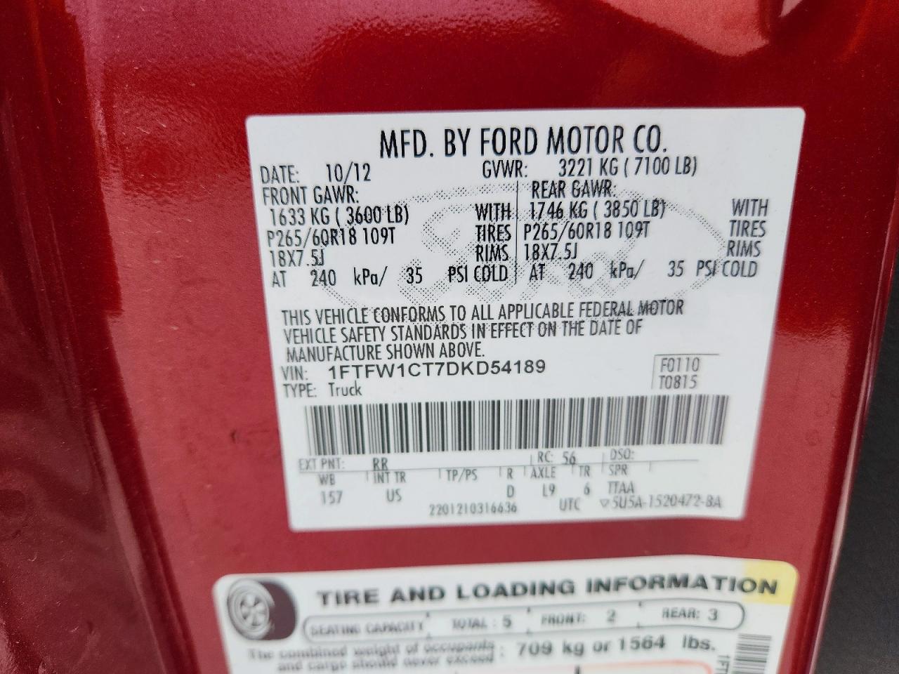2013 Ford F150 Supercrew Maroon vin: 1FTFW1CT7DKD54189