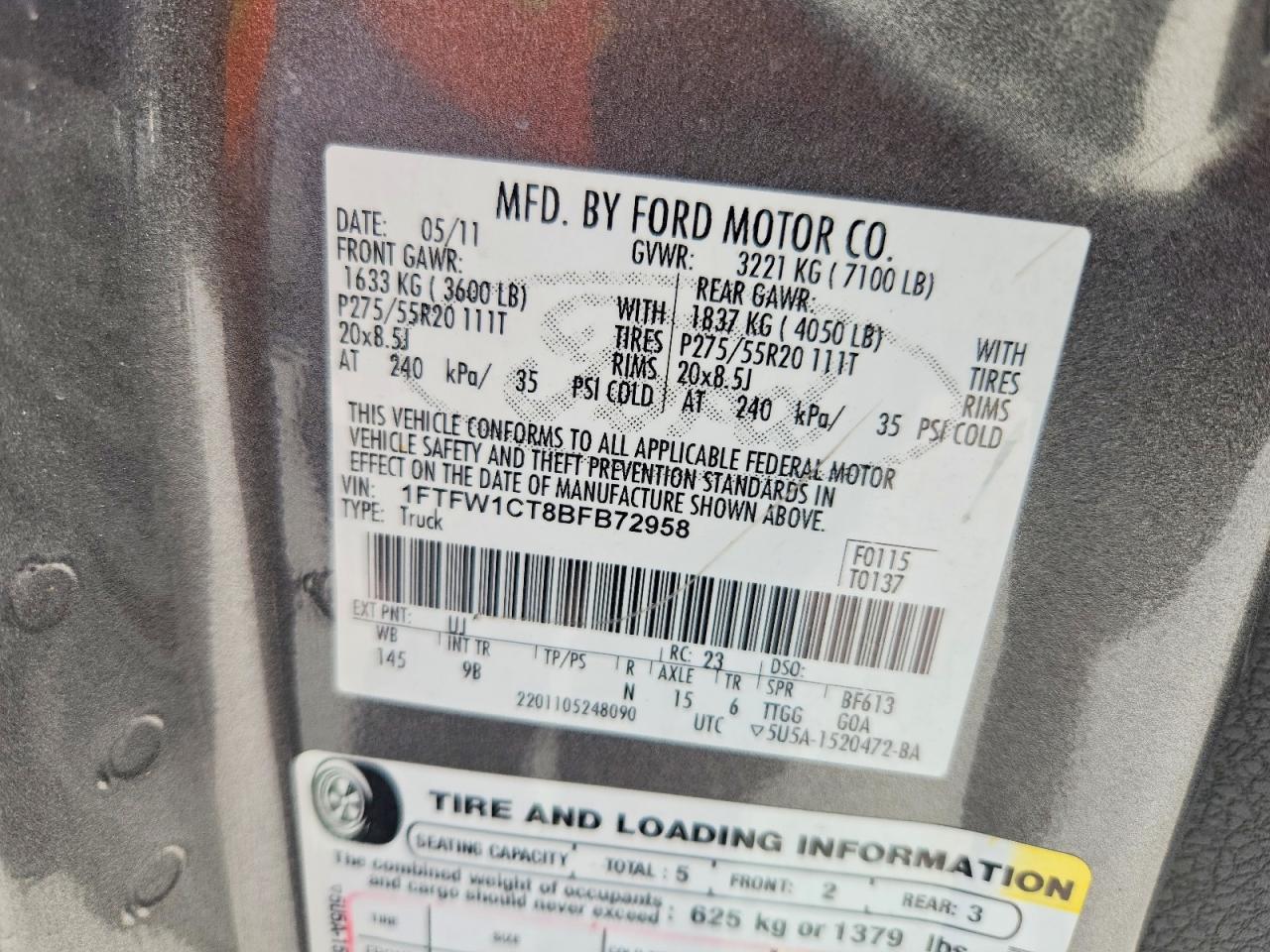 2011 Ford F150 Supercrew Gray vin: 1FTFW1CT8BFB72958