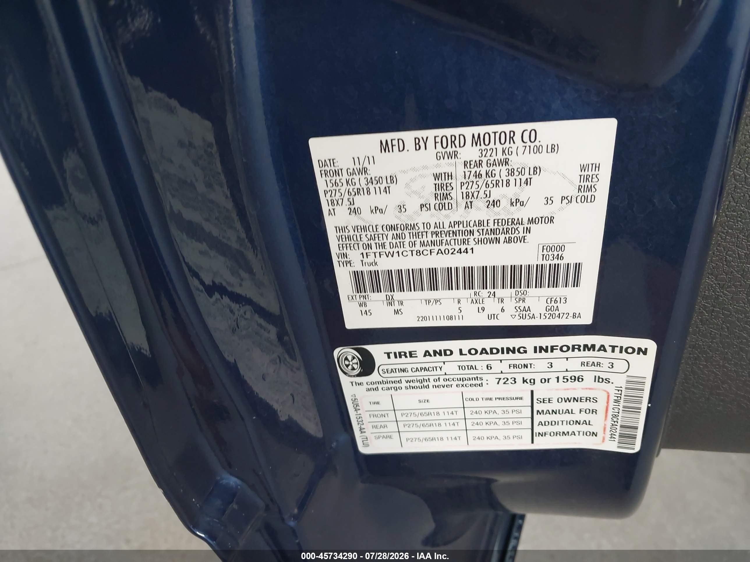2012 Ford F-150 Xlt Blue vin: 1FTFW1CT8CFA02441