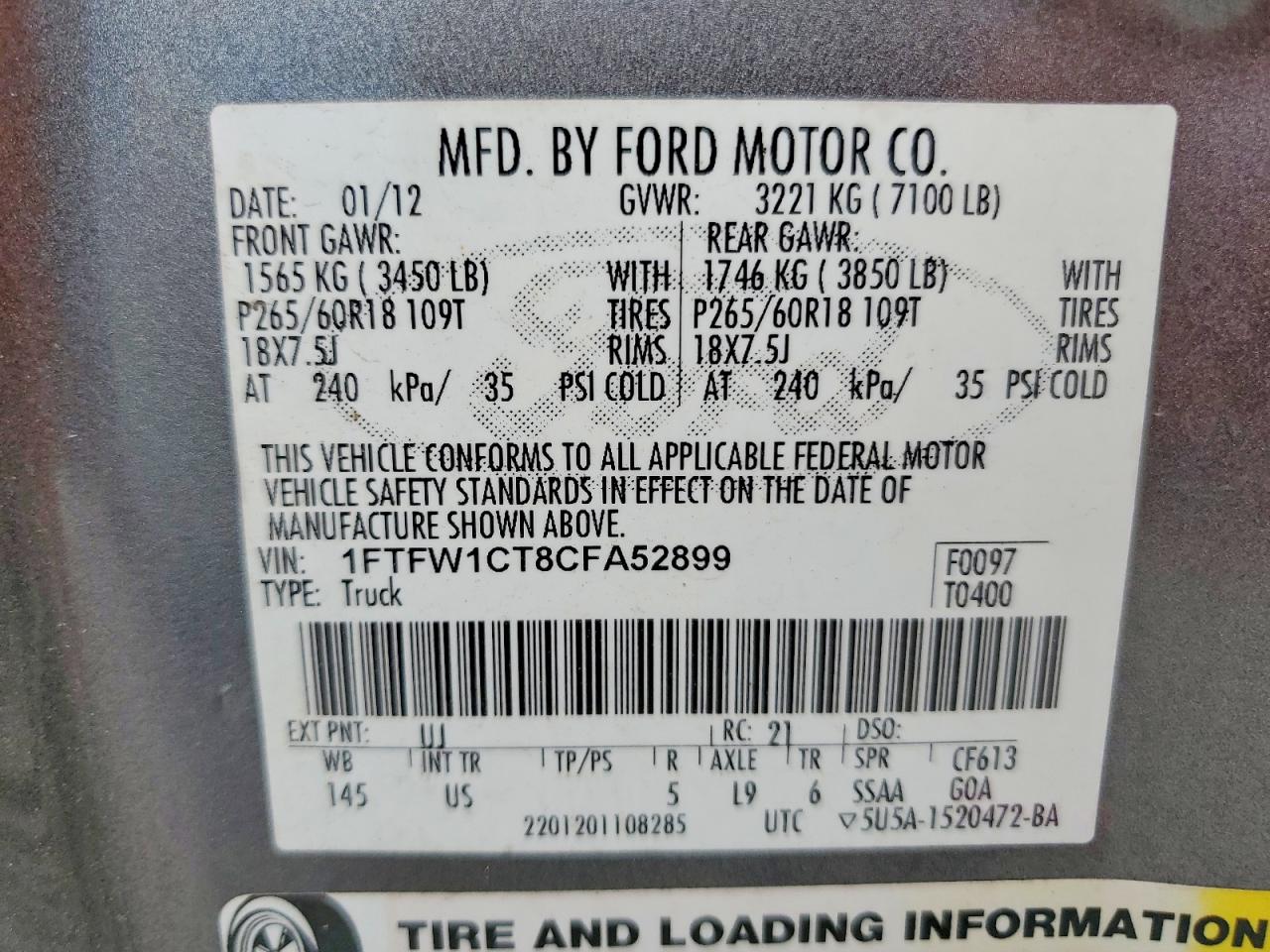 2012 Ford F150 Supercrew Gray vin: 1FTFW1CT8CFA52899