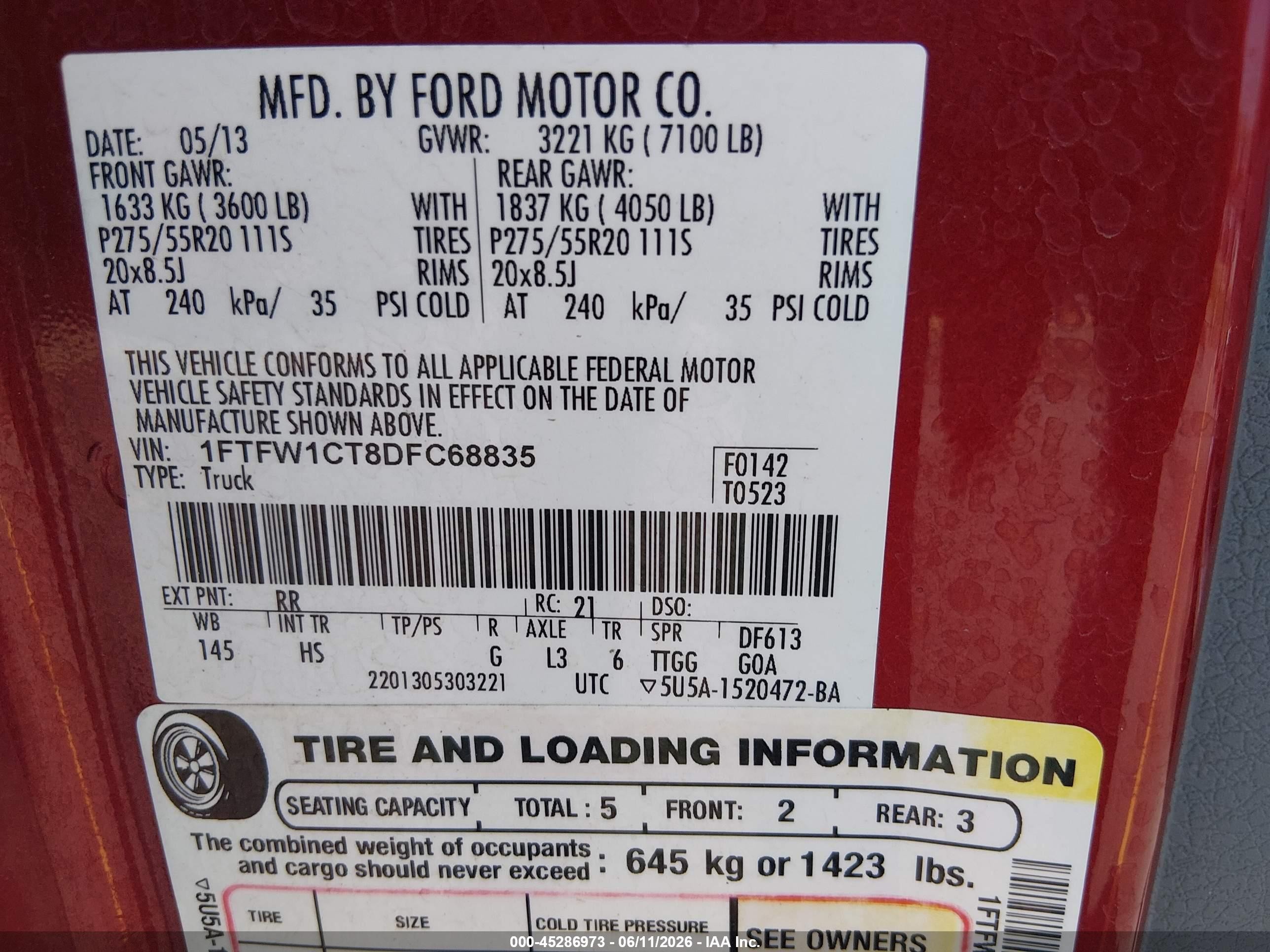 2013 Ford F-150 Lariat Burgundy vin: 1FTFW1CT8DFC68835
