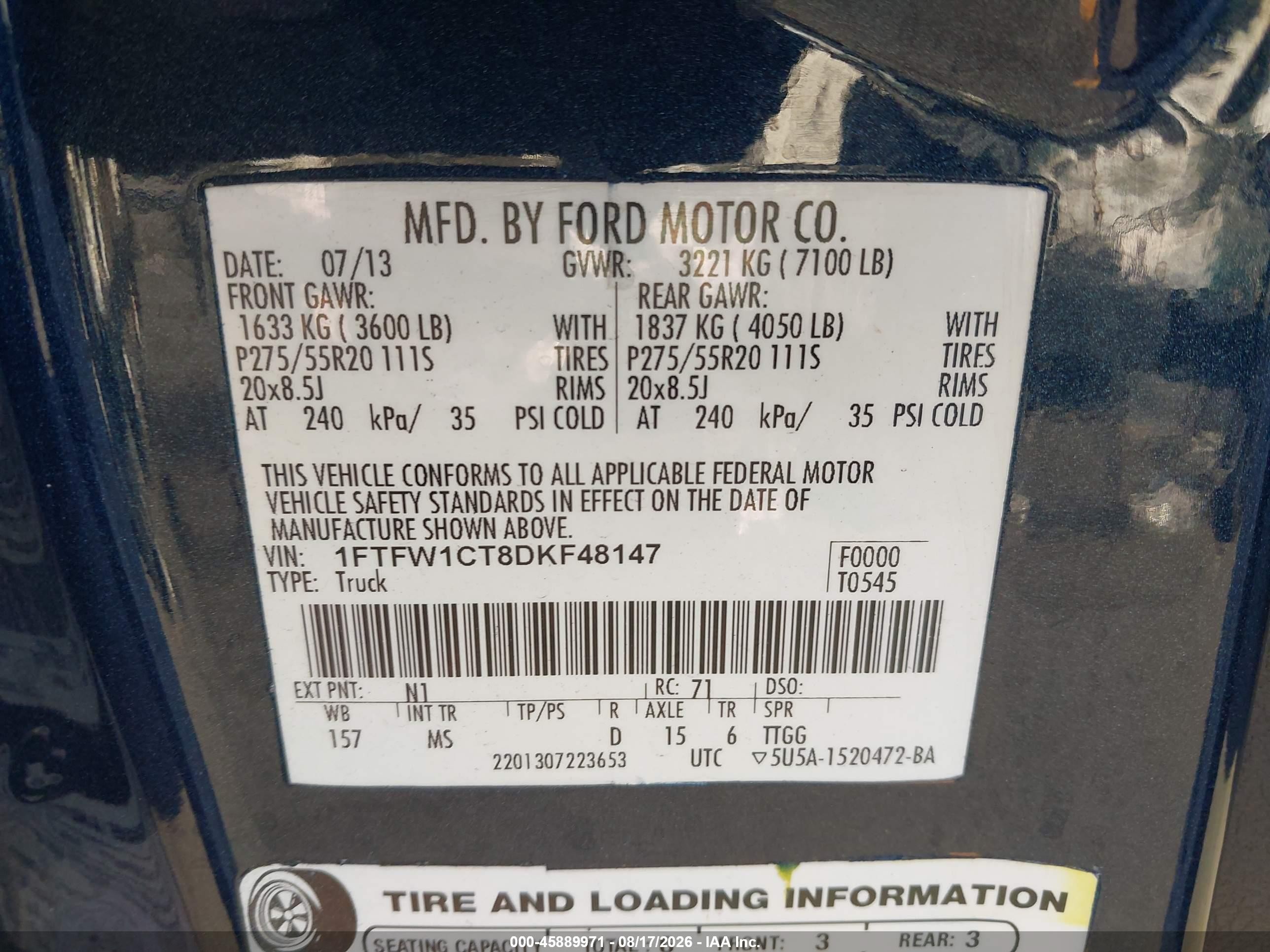 2013 Ford F-150 Xlt Dark Blue vin: 1FTFW1CT8DKF48147