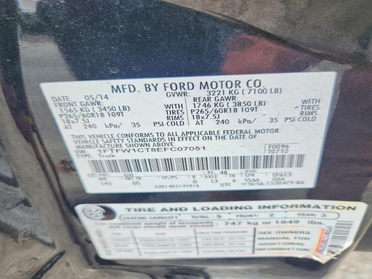 2014 Ford F150 Supercrew Black vin: 1FTFW1CT8EFC07051