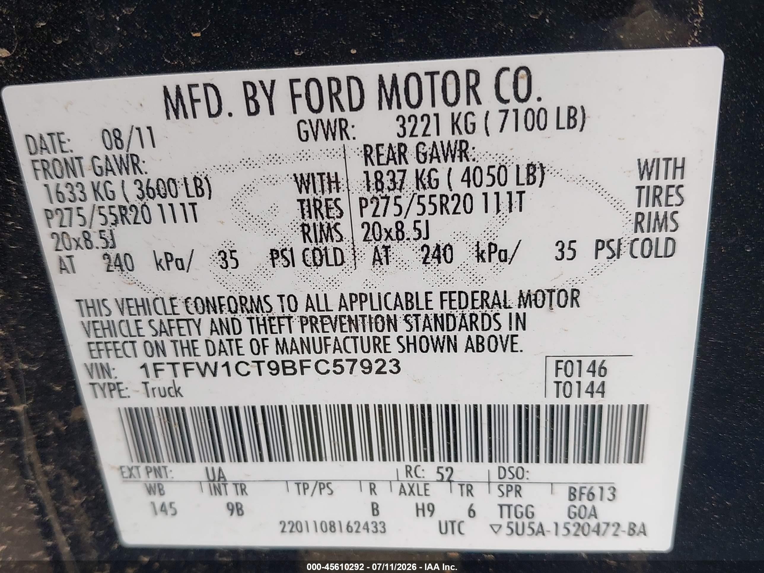 2011 Ford F-150 Platinum Черный vin: 1FTFW1CT9BFC57923
