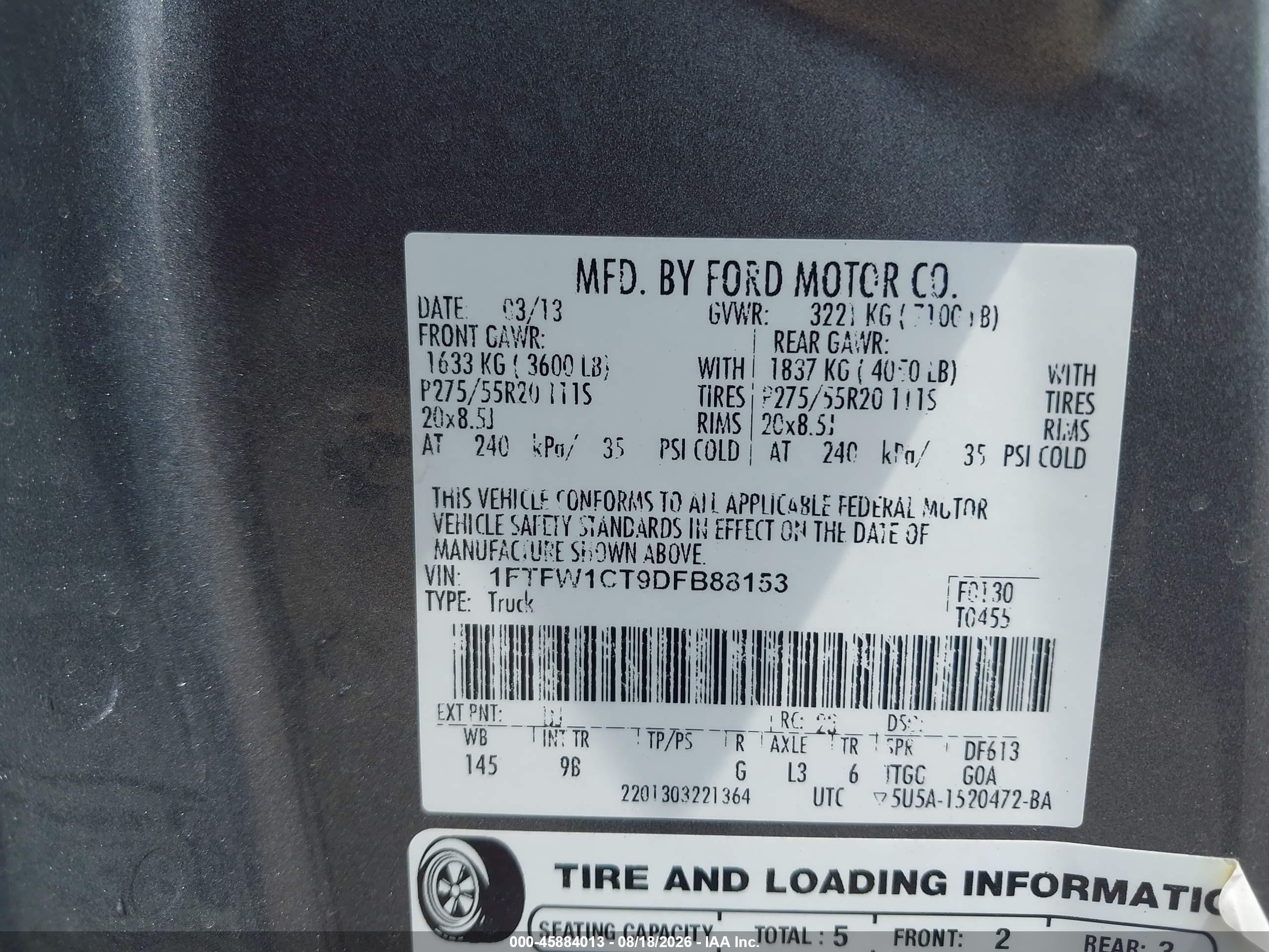 2013 Ford F-150 Platinum Серый vin: 1FTFW1CT9DFB88153