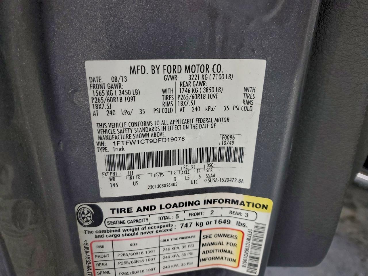 2013 Ford F150 Supercrew Gray vin: 1FTFW1CT9DFD19078