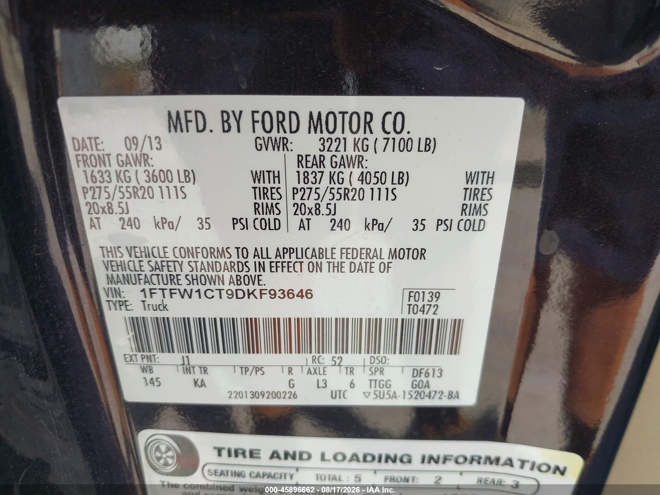 2013 Ford F-150 King Ranch Black vin: 1FTFW1CT9DKF93646