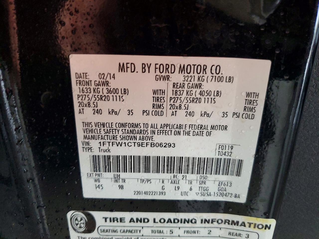 2014 Ford F150 Supercrew Black vin: 1FTFW1CT9EFB06293