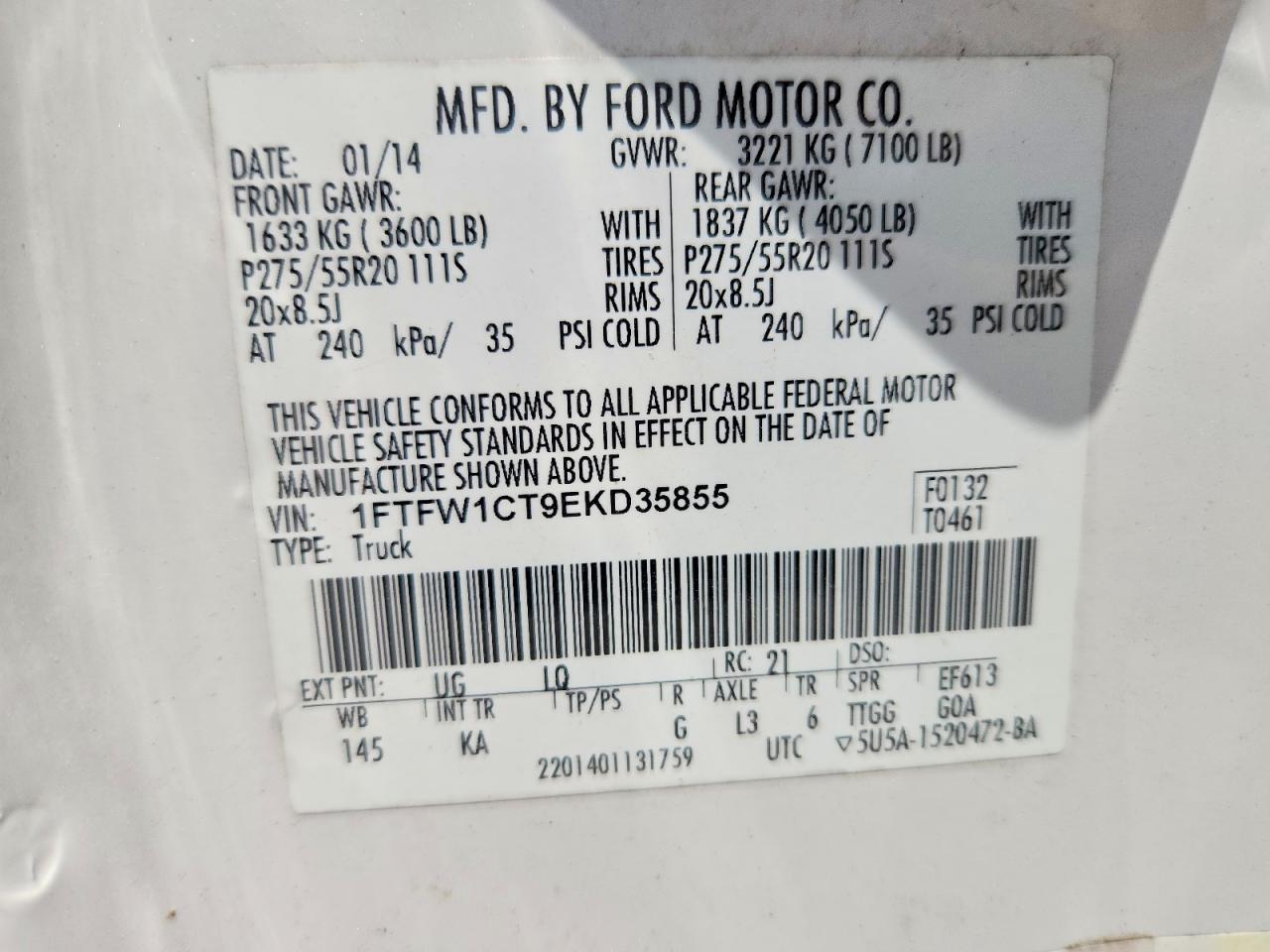 2014 Ford F150 Supercrew Two Tone vin: 1FTFW1CT9EKD35855