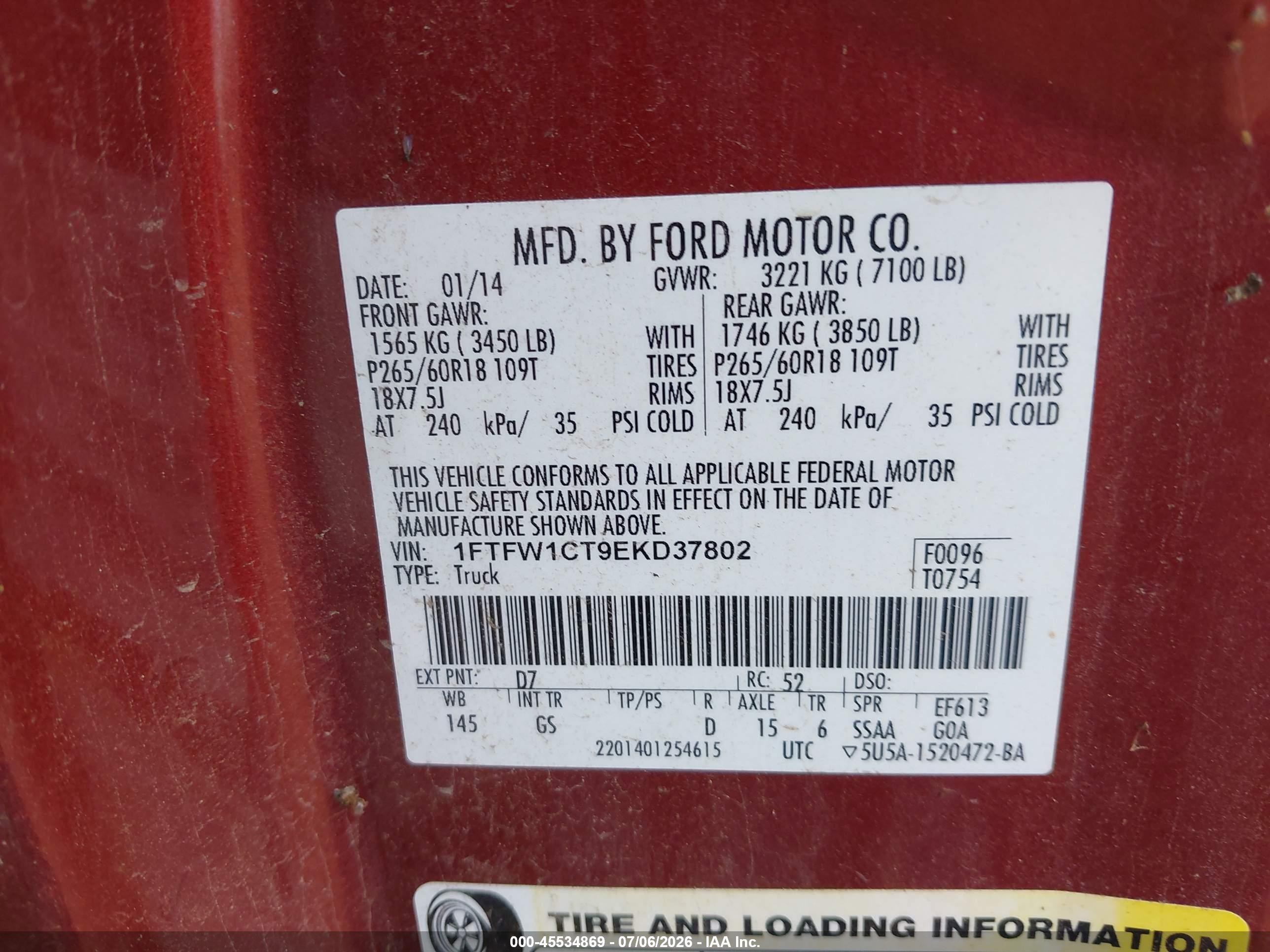 2014 Ford F-150 Xlt Burgundy vin: 1FTFW1CT9EKD37802