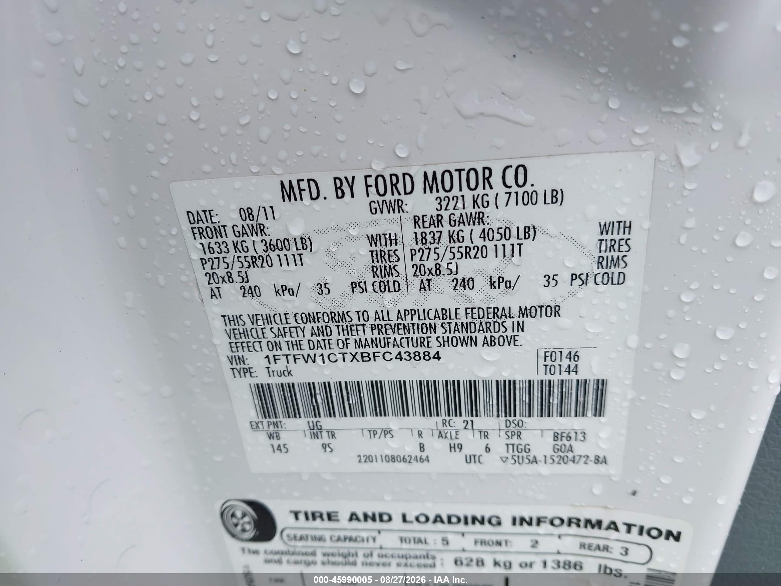 2011 Ford F-150 Platinum White vin: 1FTFW1CTXBFC43884