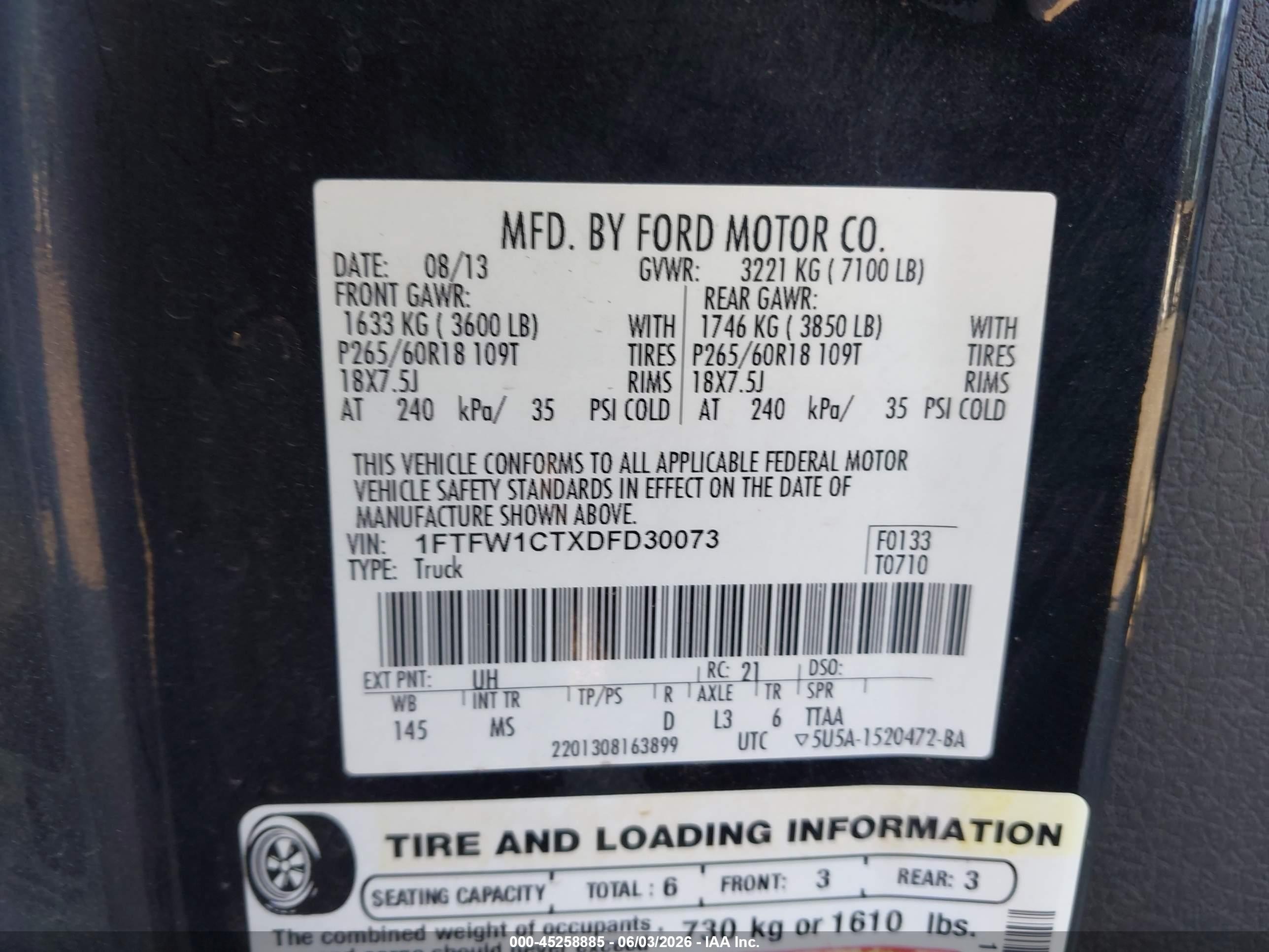 2013 Ford F-150 Xlt Black vin: 1FTFW1CTXDFD30073