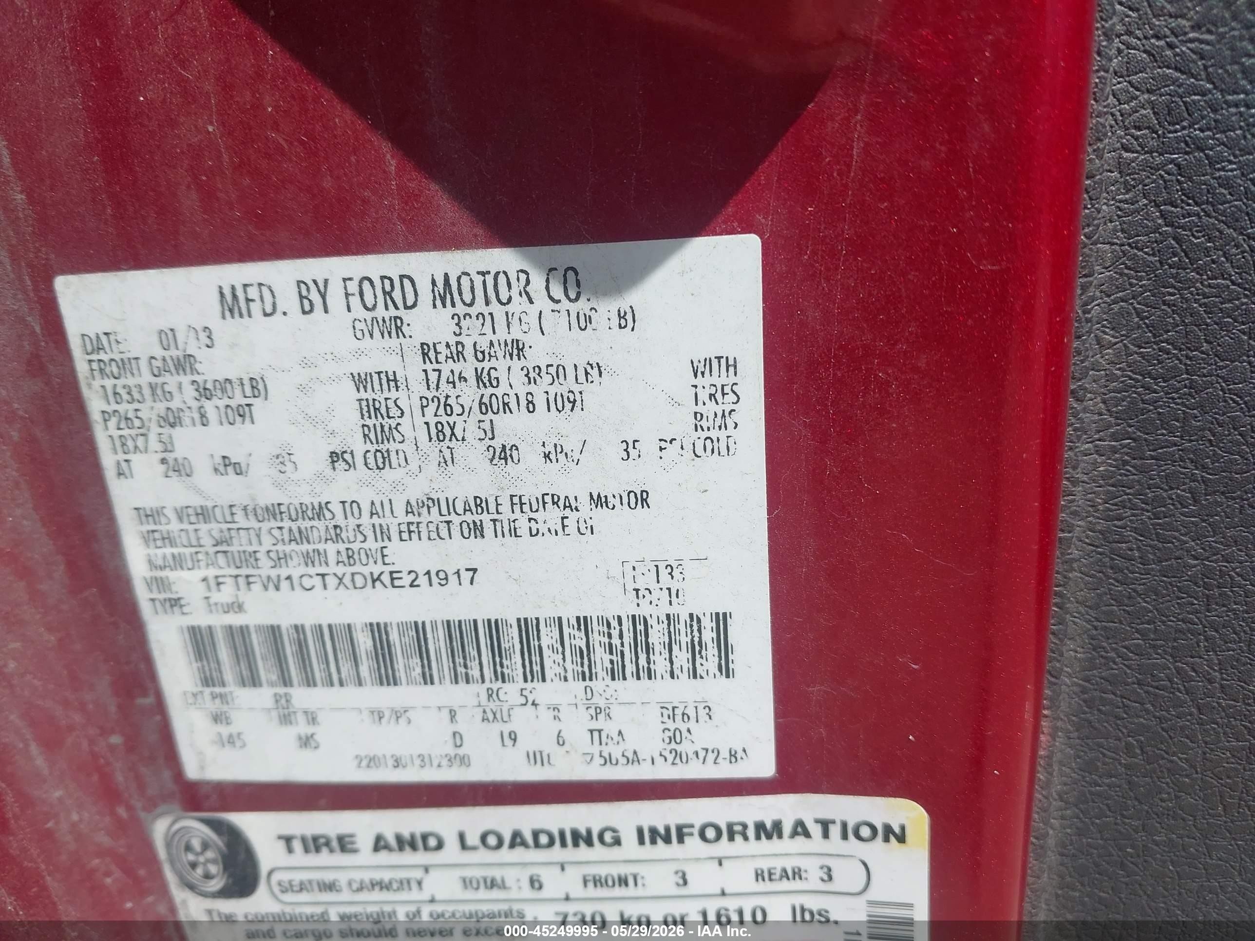 2013 Ford F-150 Xlt Burgundy vin: 1FTFW1CTXDKE21917