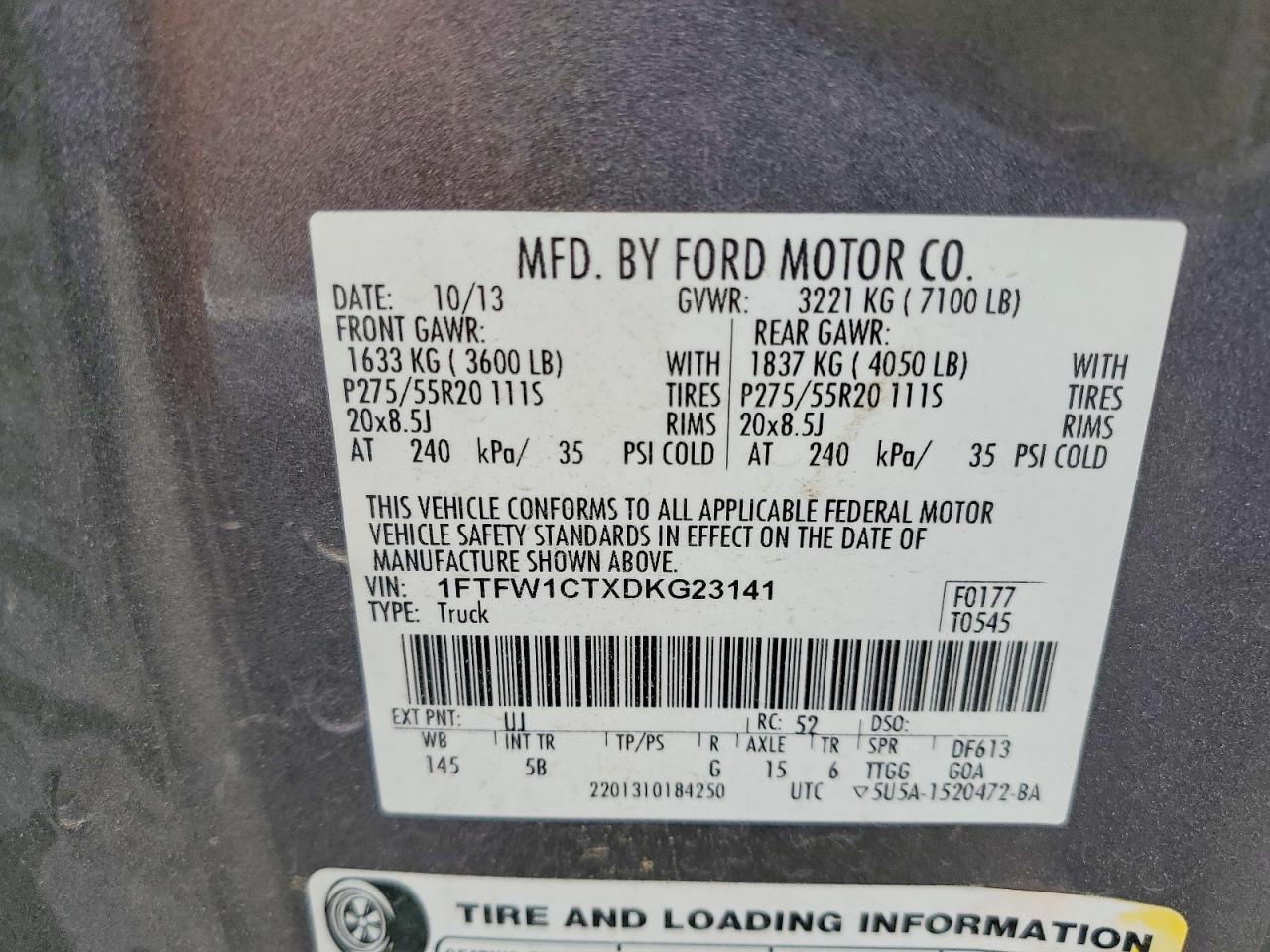 2013 Ford F150 Supercrew Gray vin: 1FTFW1CTXDKG23141