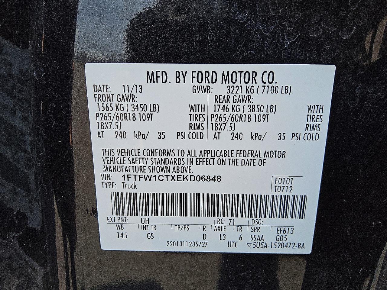 2014 Ford F150 Supercrew Black vin: 1FTFW1CTXEKD06848