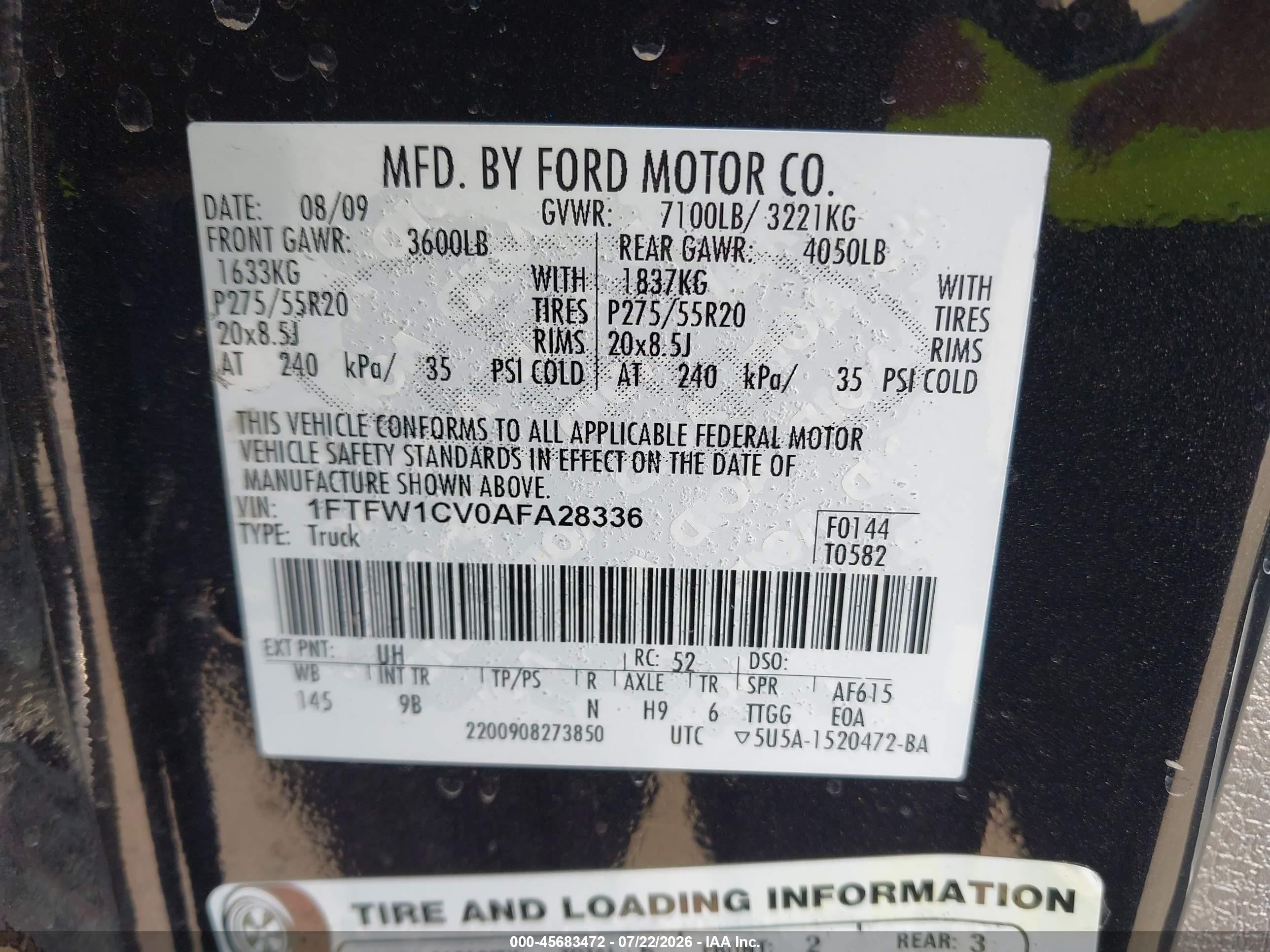 2010 Ford F-150 Platinum Black vin: 1FTFW1CV0AFA28336
