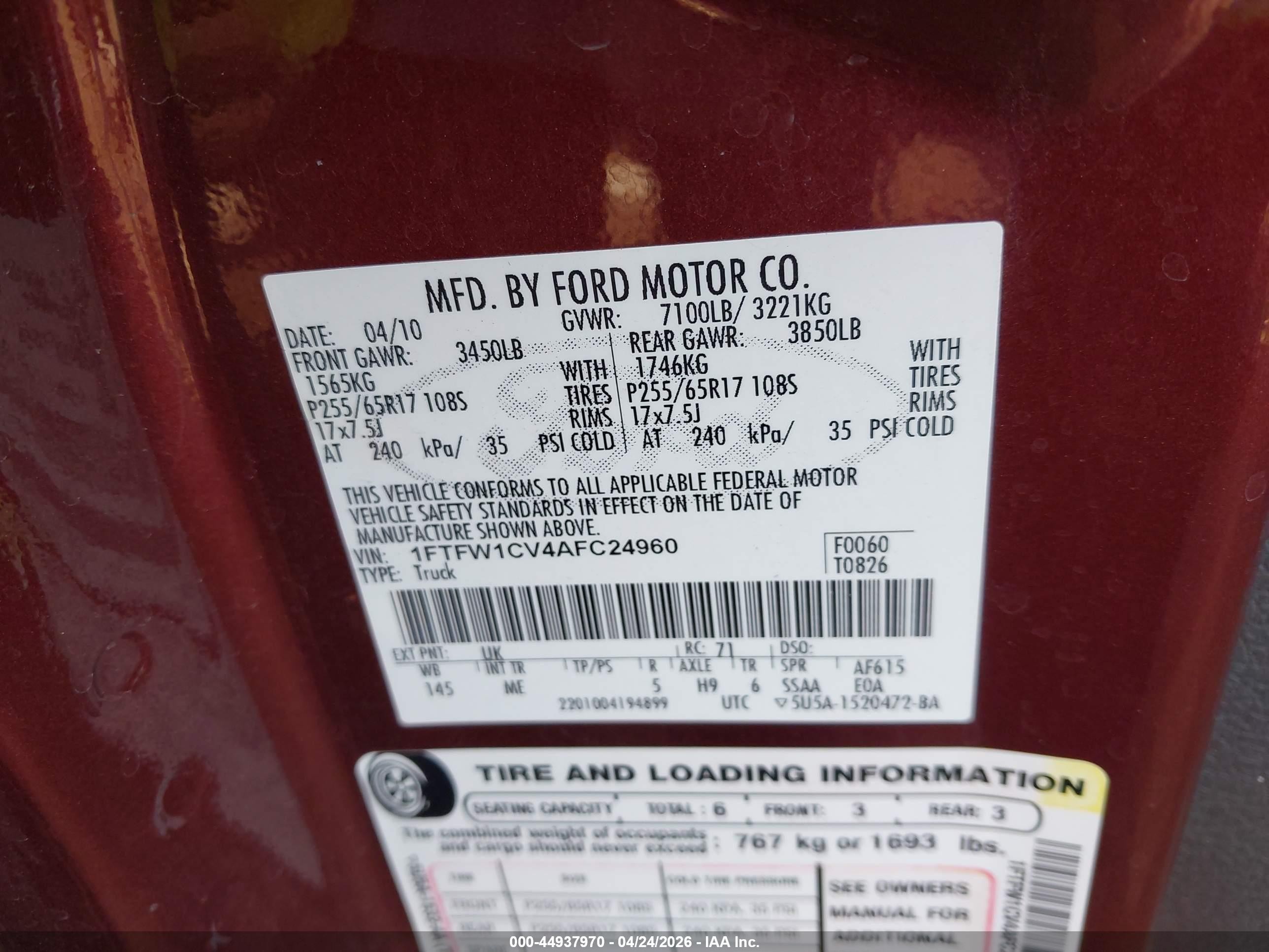 2010 Ford F-150 Xlt Maroon vin: 1FTFW1CV4AFC24960
